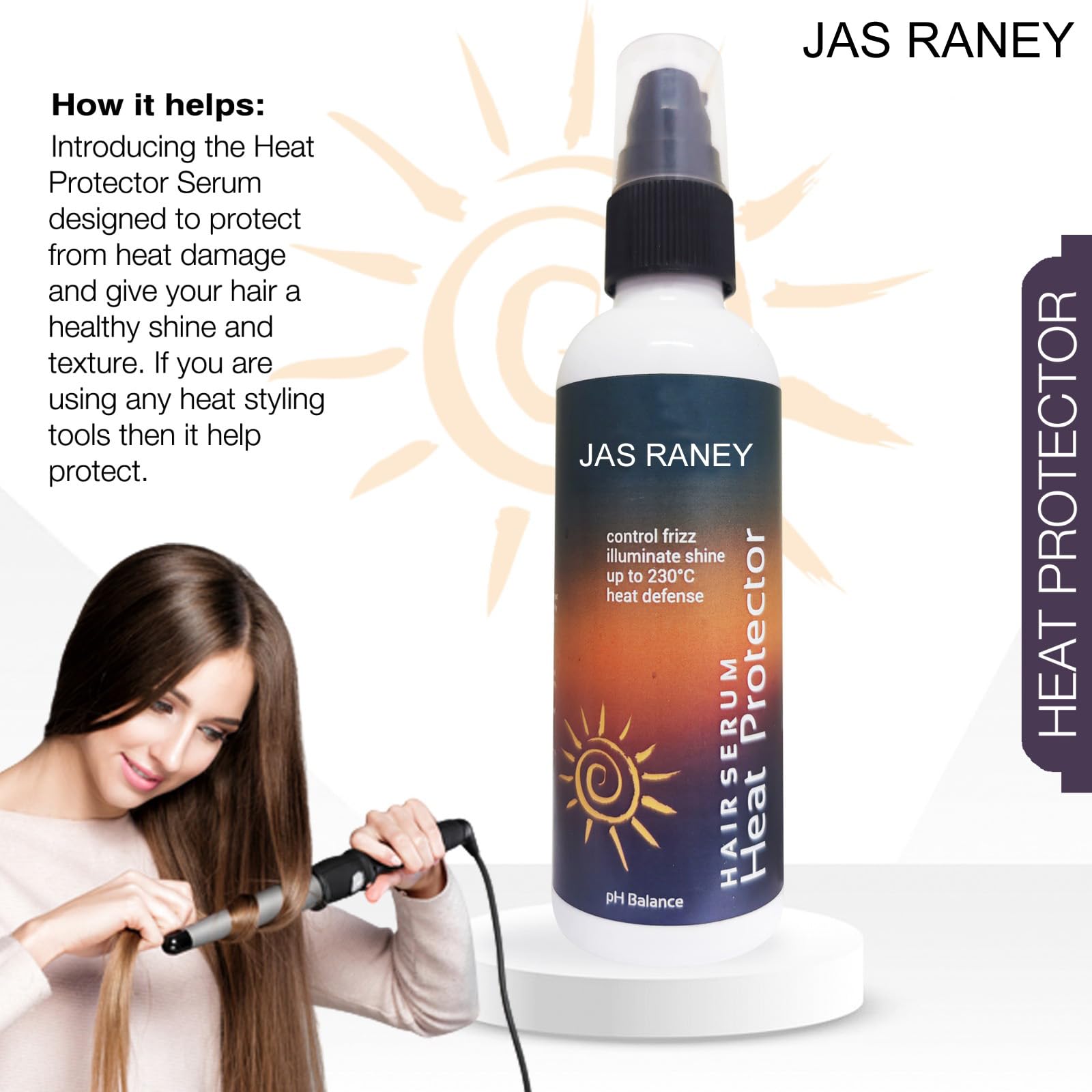 Jas Raney Heat Protection Hair Spray with Natural Oils - Anti-Frizz, Shine & Softness for Smooth Styling - 100ml - Perfect for Blowouts, Straightening & Daily Heat Styling