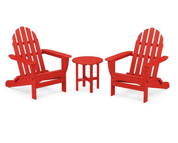 Polywood Classic Folding Adirondack Chair 3-Piece Set - Outdoor Patio Furniture for Deck, Poolside & Garden Relaxation