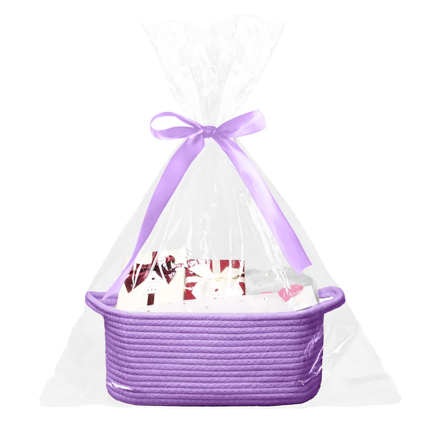 Baby Gift Basket with Gift Bags & Ribbons - Empty Cotton Storage Basket for Toys, Baby & Pet Supplies - 12x8x5 Inches, Purple - Perfect for Baby Showers, Nursery Organization & Pet Toy Storage