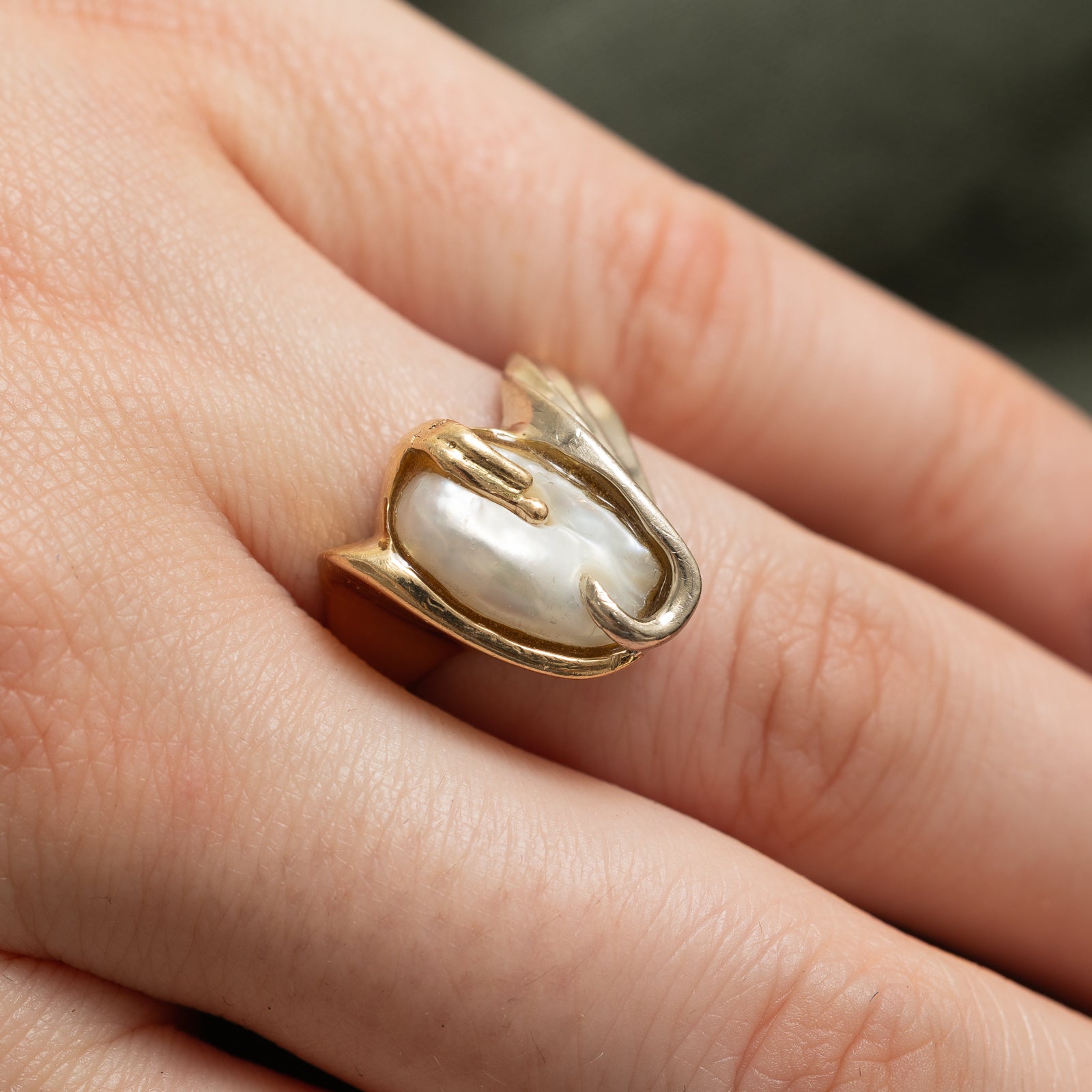 Baroque Pearl Abstract Ring - Size 7.25 | Unique Handmade Jewelry for Women, Boho Chic Fashion Statement, Perfect for Weddings & Special Occasions