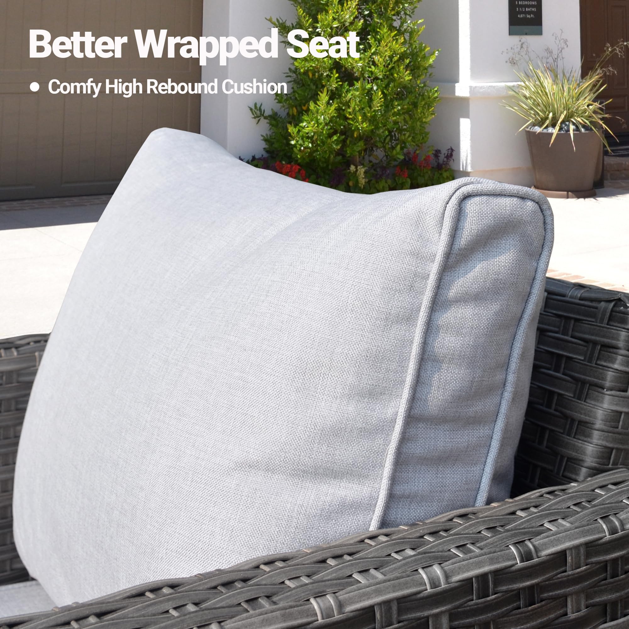 Ovios 5-Piece Patio Furniture Set - Outdoor Wicker Sofa with Comfortable Cushions, Rattan Conversation Set for Backyard, Deck or Porch (Grey) - Perfect for Outdoor Entertaining & Relaxation