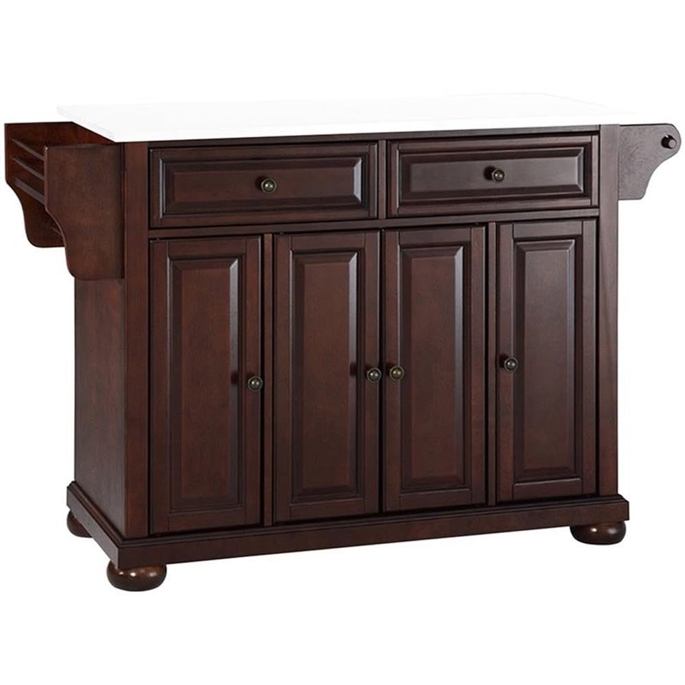 Pemberly Row Transitional Wood and Granite Kitchen Island in Mahogany - Stylish and Functional Centerpiece for Modern Kitchens, Perfect for Meal Prep, Entertaining & Extra Storage