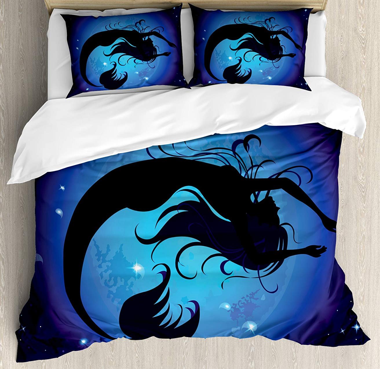 Mermaid Queen Size 3-Piece Bedding Set - Soft Comforter, Duvet Cover & 2 Decorative Pillowcases for Kids, Teens & Adults (Legendary Aquatic Girl Moon Design) - Perfect for Themed Bedrooms, Sleepovers & Fantasy Decor