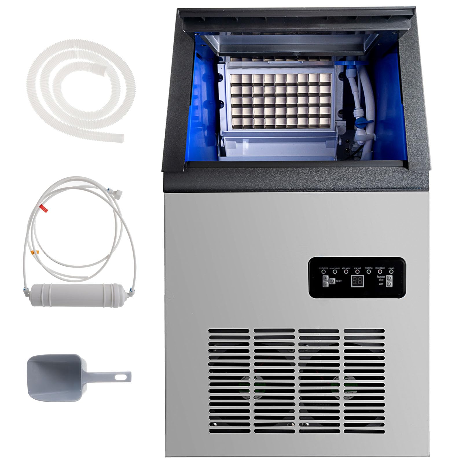 SmaketBuy 150LBS/24H Commercial Ice Maker Machine - Stainless Steel Automatic Ice Maker with 24LBS Storage (45 Cubes) - Freestanding Ice Cube Machine for Coffee Shops, Restaurants, Bars & Commercial Use - Perfect for Beverage Service, Food Display & Hospitality Businesses