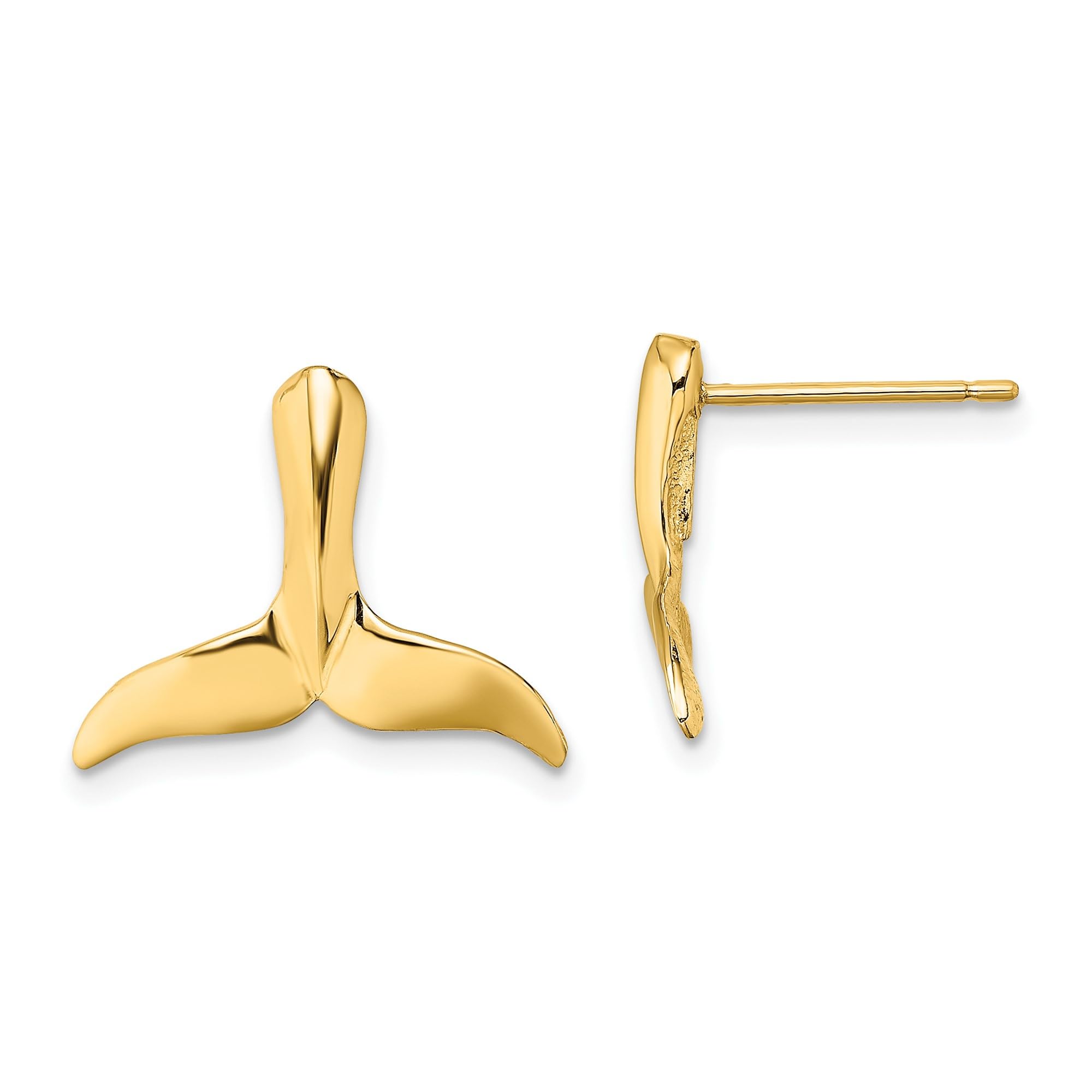 14K Solid Yellow Gold Whale Tail Fish Mermaid Stud Earrings - Dainty Ocean Jewelry for Women - Perfect for Beach Vacations, Gift Giving & Everyday Wear
