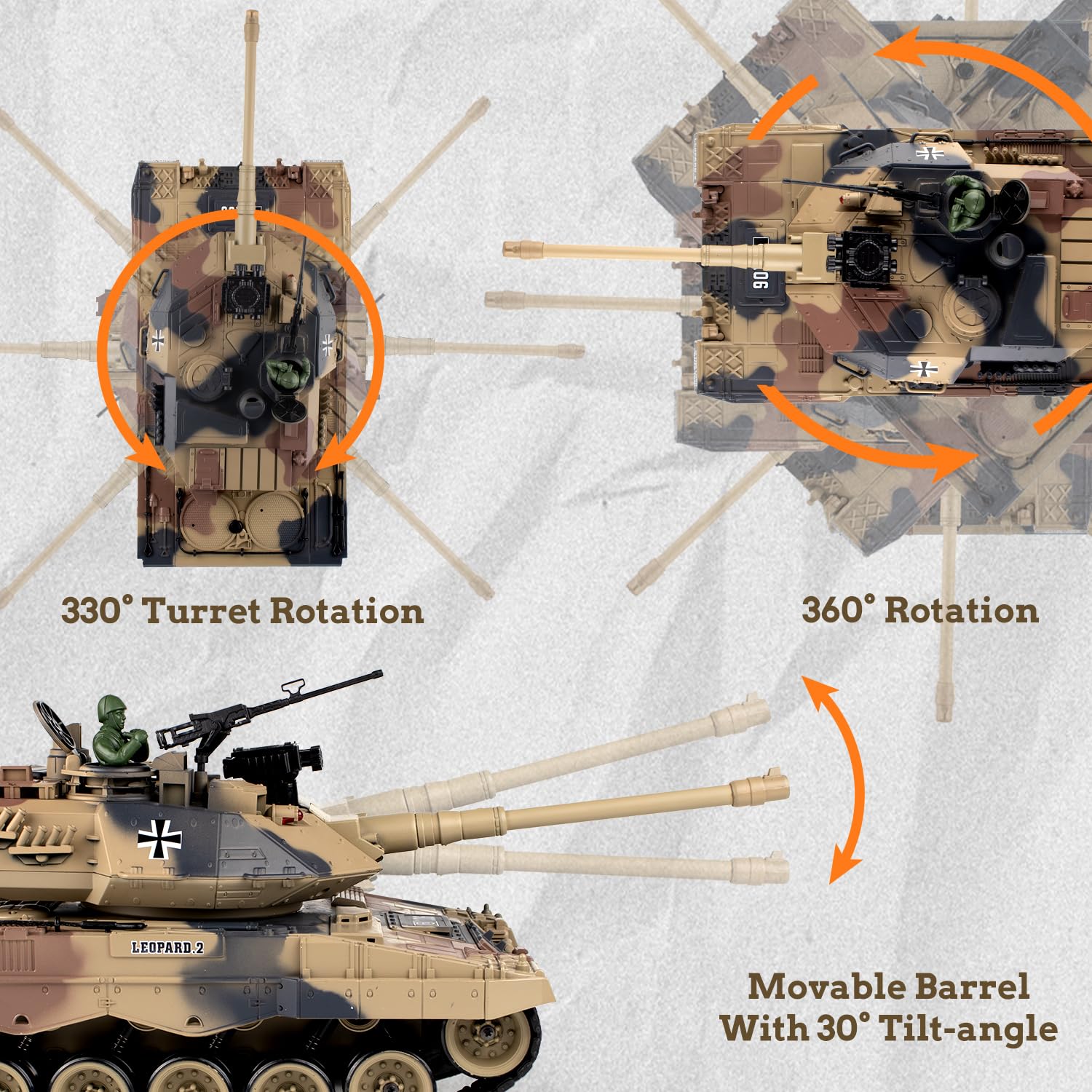 1:18 Scale German Leopard II RC Tank - 2.4Ghz Remote Control Military Toy with BB Shooting, Water Bombs, Smoke, Lights & Sound Effects | Realistic Recoil Action for Adults & Kids | Battle Simulation, Outdoor Play & Collectible Display