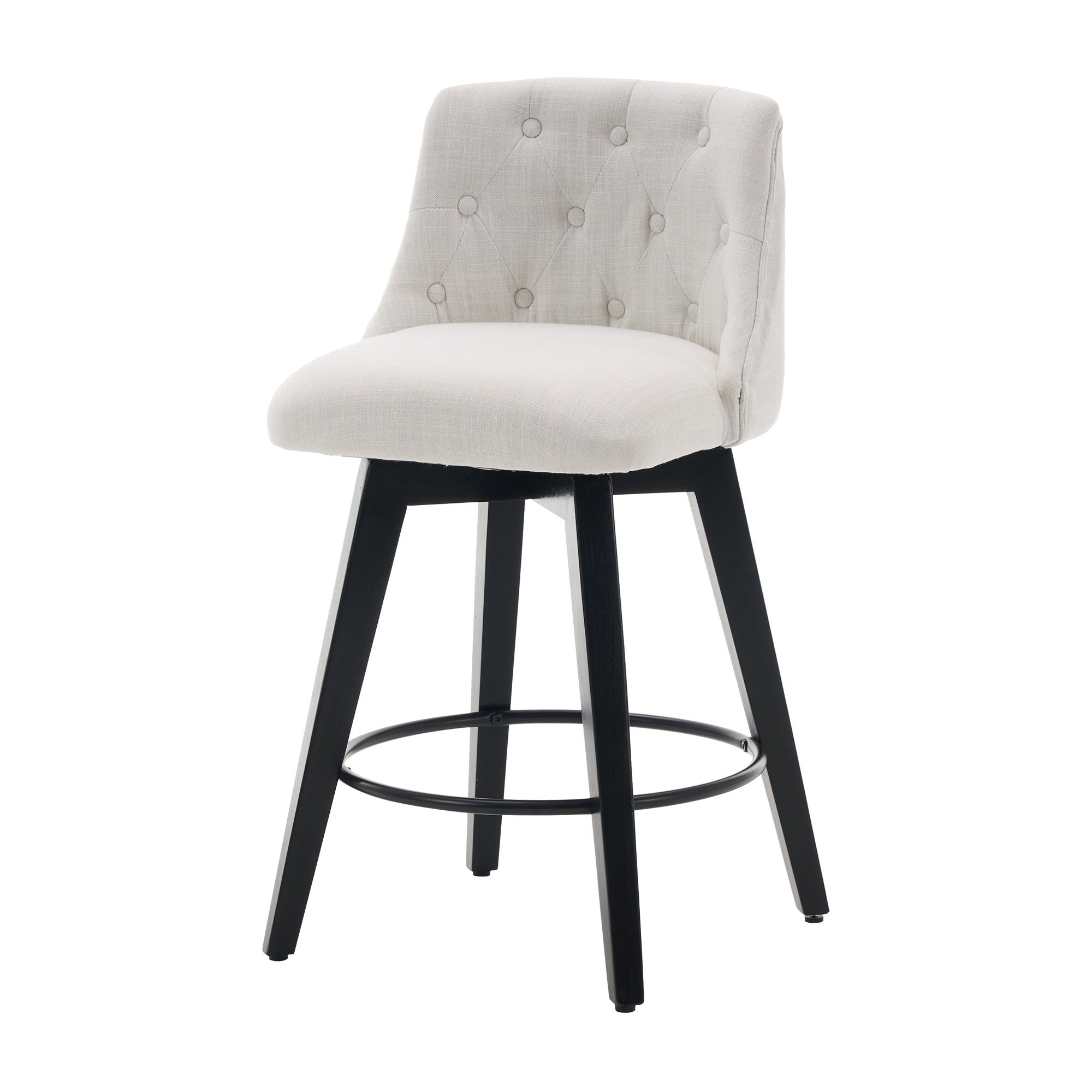 Modern 25' Swivel Bar Stools Set of 2 - Counter Height Stools with Linen Upholstery & Button Tufted Back, Solid Wood Frame for Kitchen Island, Home Bar or Breakfast Nook - Perfect for Entertaining Guests or Casual Dining