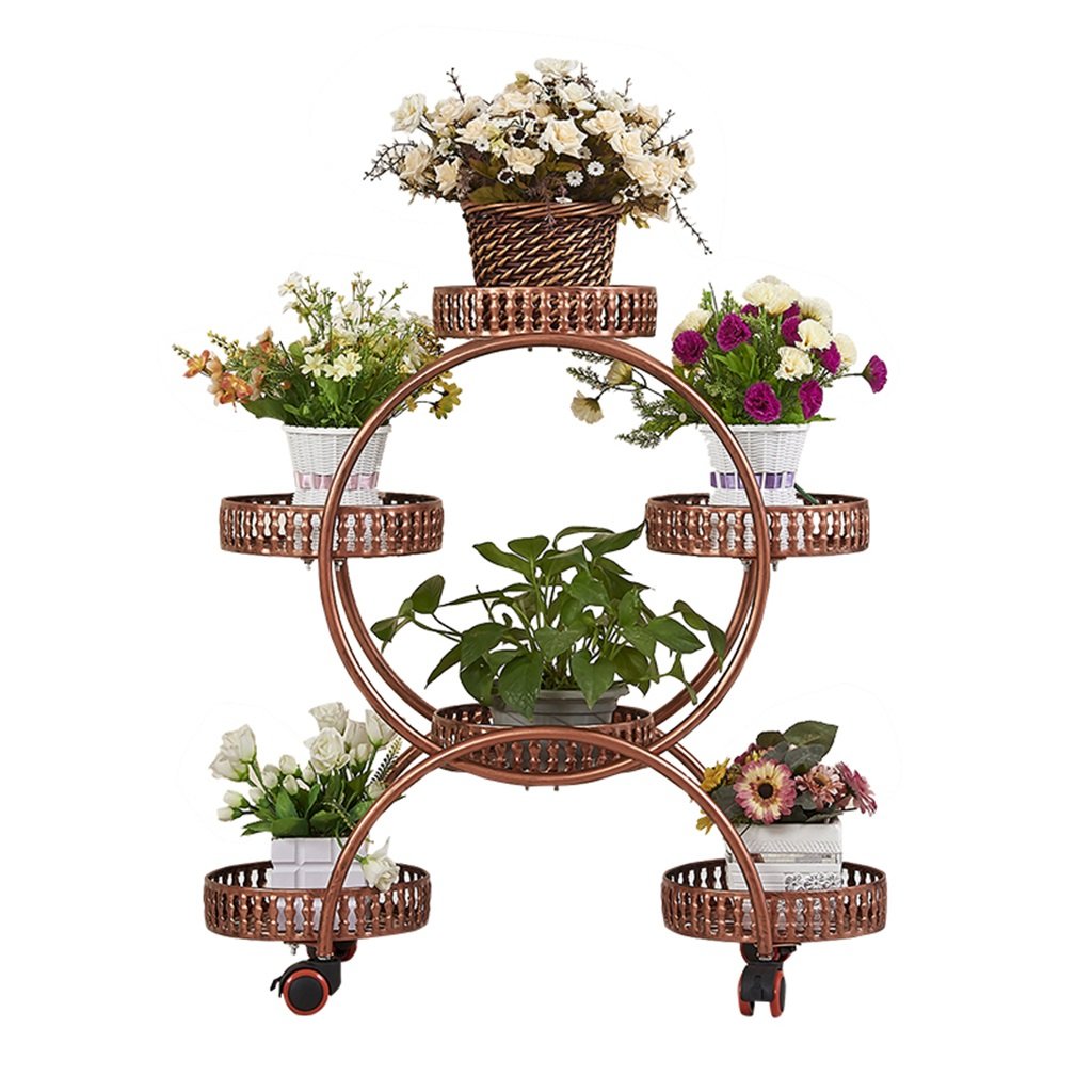6-Tier Rolling Plant Stand with Wheels - Large Multi-Level Flower Pot Holder for Home, Garden, Patio Decor - Bronze Storage Shelf for Indoor/Outdoor Plants & Decorations