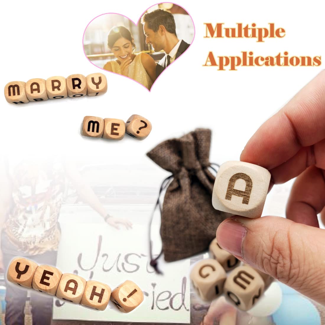 20MM Creative Wooden Letter Dice Set - 5 Pieces Laser Engraved A-Z Alphabet Cubes for Board Games, Party Games & Family Game Night (Perfect for Scrabble, Word Games & Educational Activities)