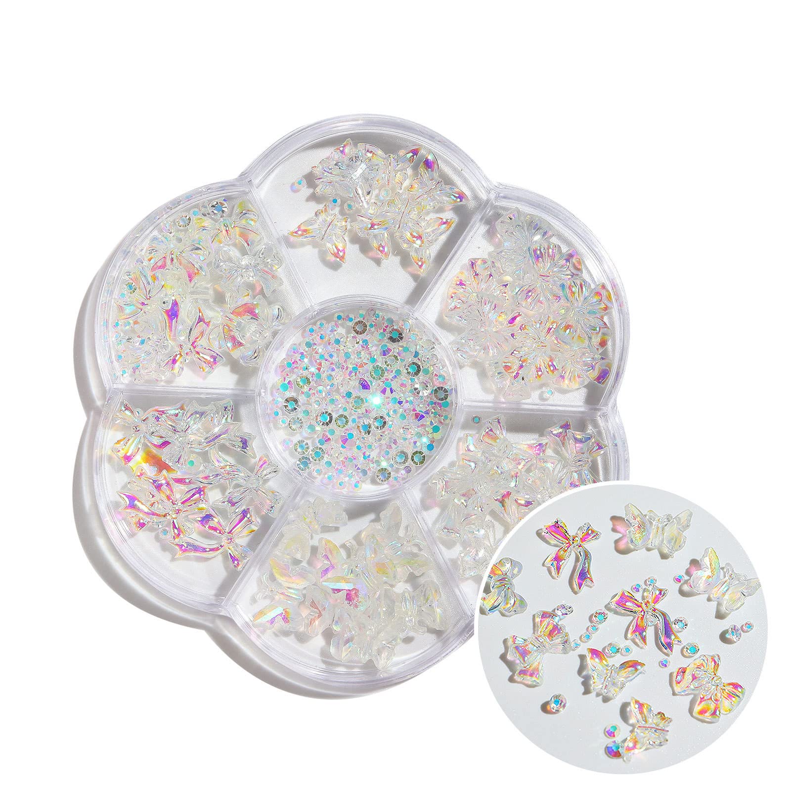 Aurora Butterfly Bow Nail Rhinestones - Flatback Bowknot Nail Charms for Nail Art Designs, AB Crystal Acrylic Nail Tips Decorations, DIY Nail Jewelry Accessories - Perfect for Manicures, Nail Salons, and Home Nail Art DIY Projects