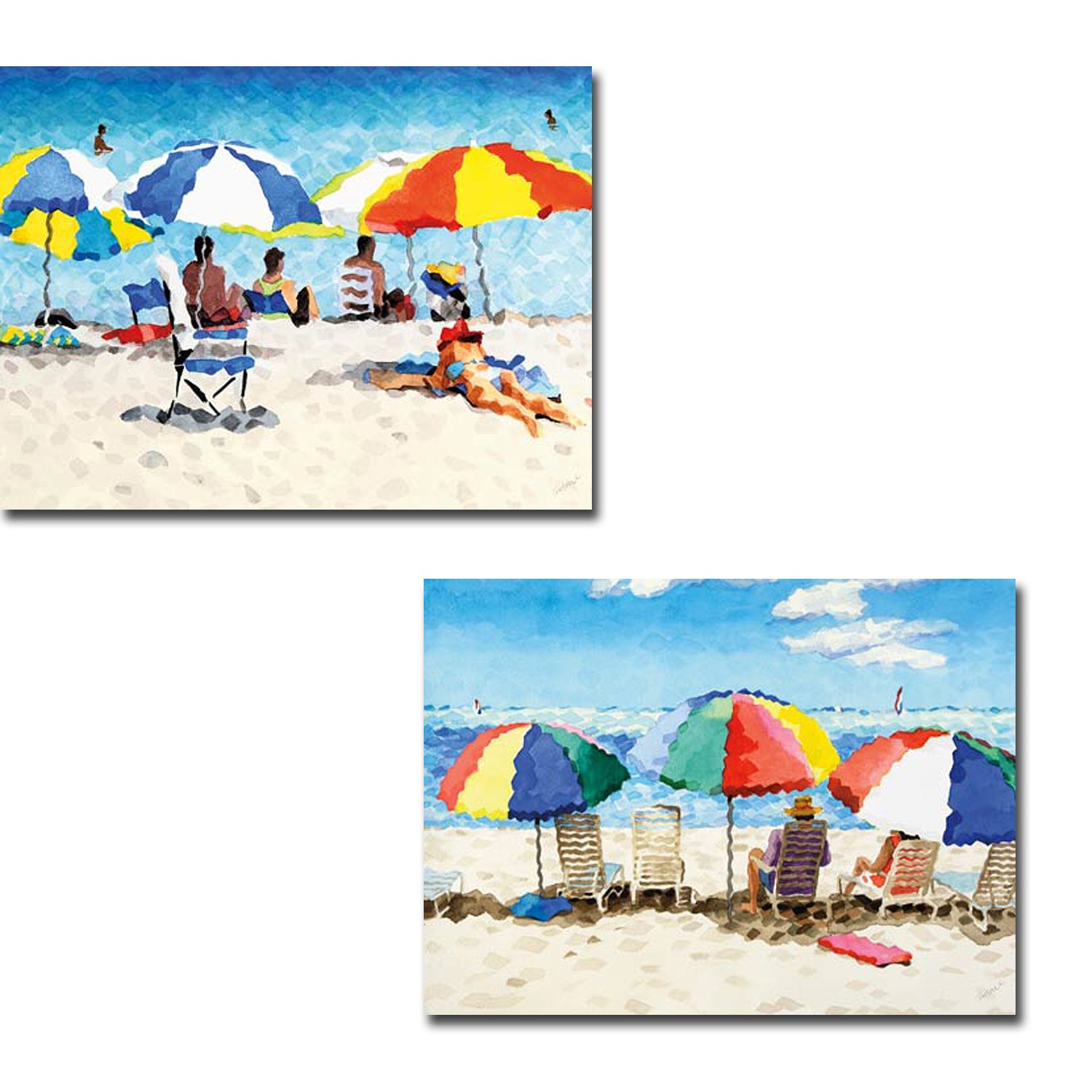 Glenn Tunstull Heat Wave & Beach Chairs 2-Piece Premium Canvas Giclee Art Set - 18x24 Inches Each, Ready to Hang - Perfect for Living Room, Bedroom, or Beach House Decor