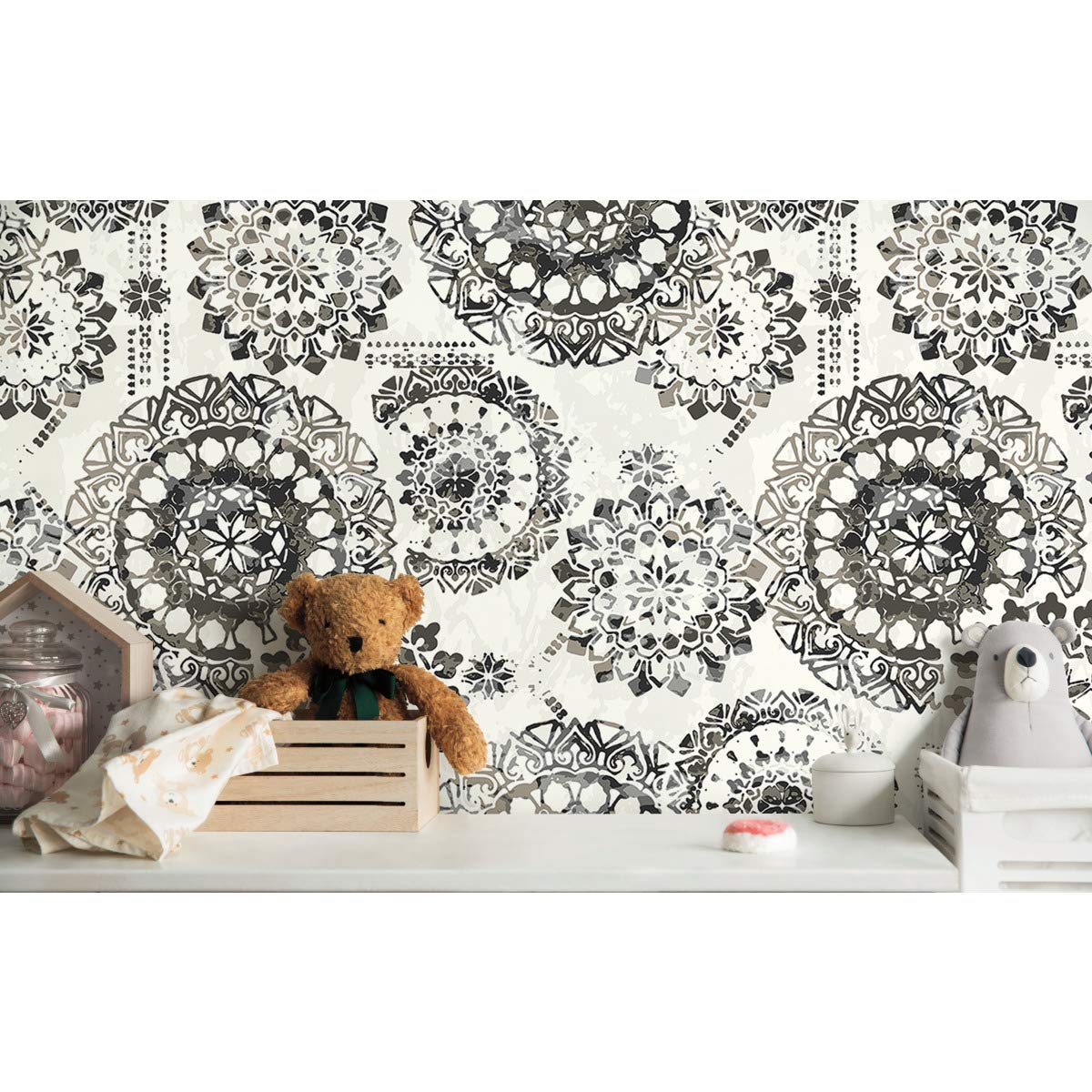 RoomMates Bohemian Medallion Peel and Stick Wallpaper - Self-Adhesive Removable Wall Decor for Bedroom, Living Room & Nursery - Easy DIY Home Decoration