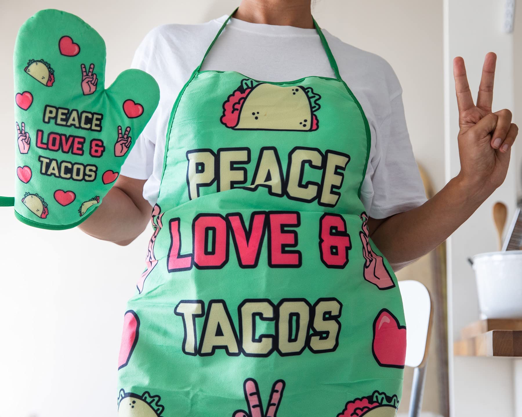 Funny Peace Love Tacos Graphic Novelty Kitchen Accessories - Perfect for Taco Lovers, Gifts & Themed Parties