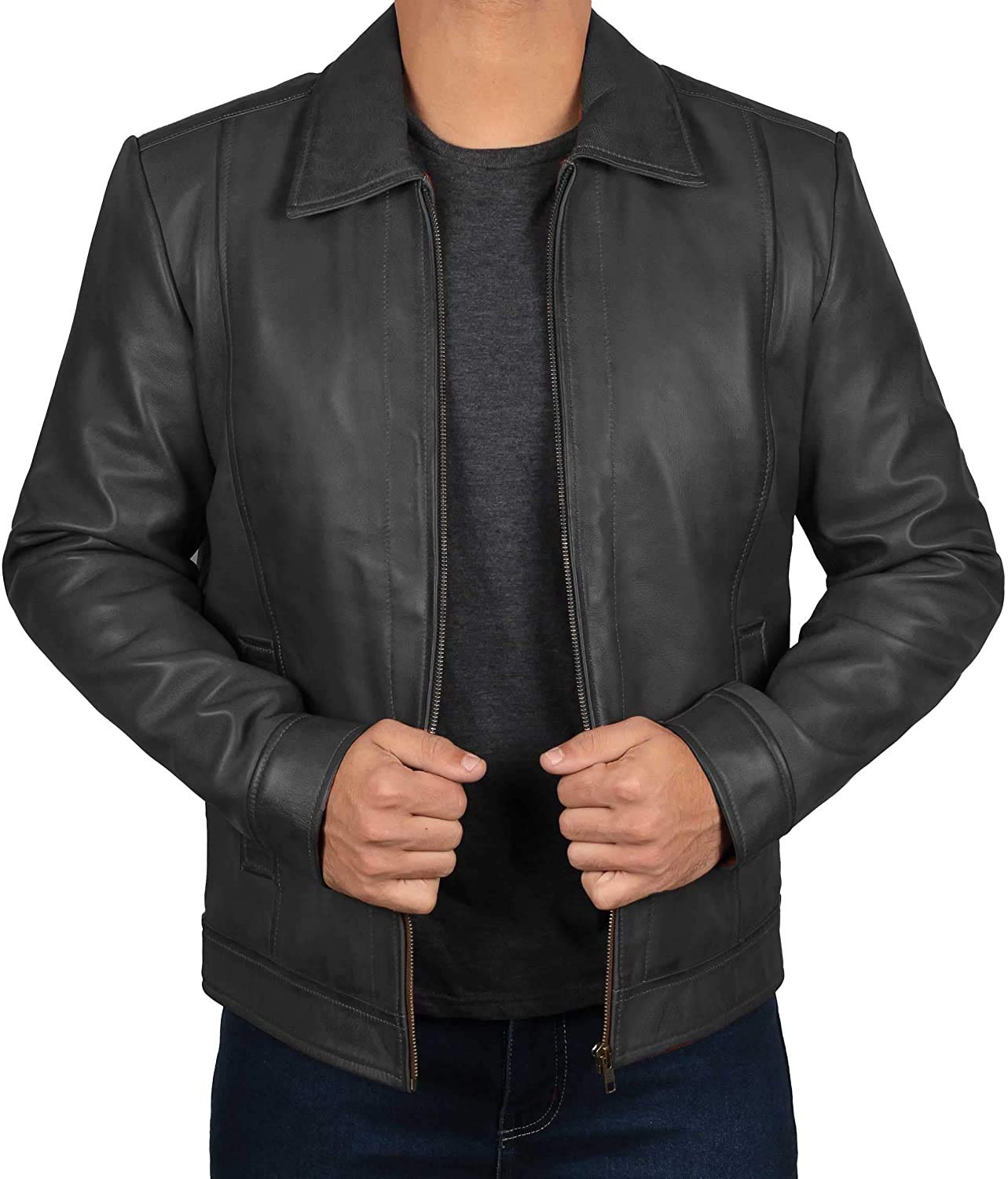 Men's Brown & Black Real Lambskin Leather Jacket - Premium Quality Genuine Leather Outerwear for Motorcycle Riding, Casual Wear & Winter Fashion