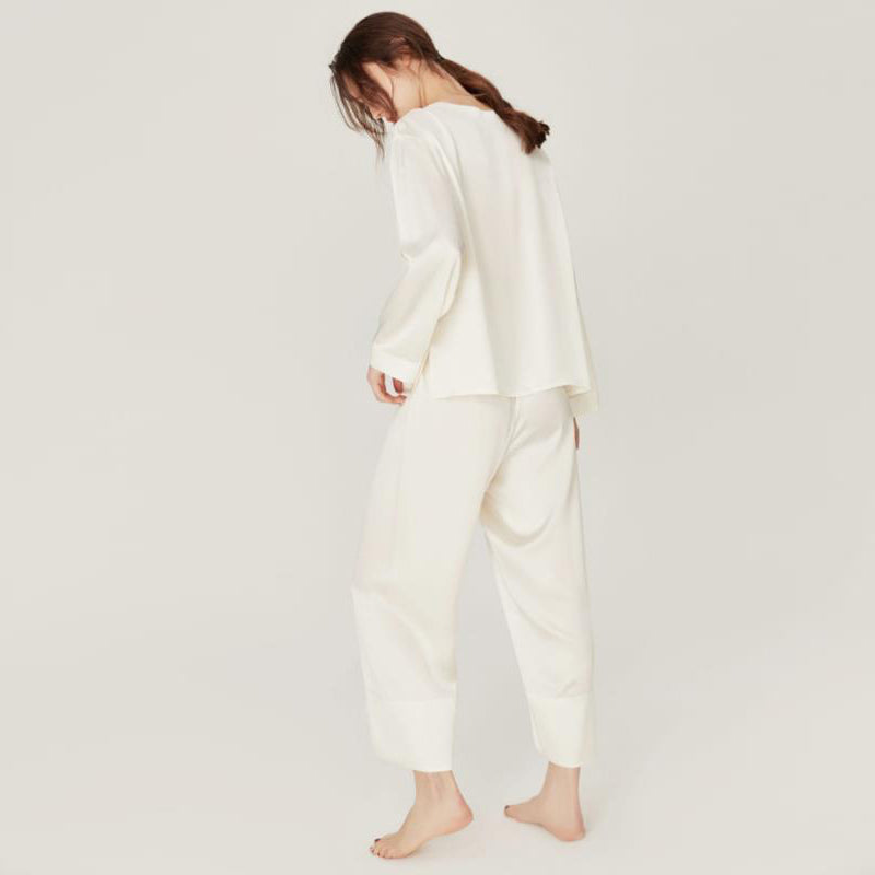 Silk Round Neck Pullover Pajamas Set for Women - Soft & Comfortable Sleepwear Lounge Set - Perfect for Sleeping, Relaxing at Home, and Traveling