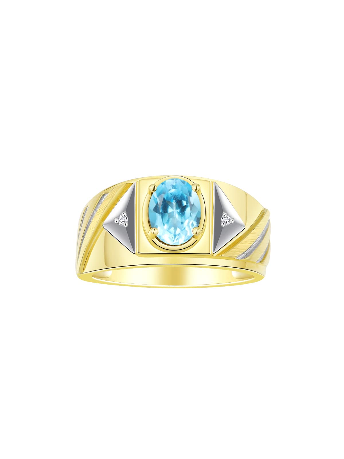 Men's Gold Plated Silver Ring with Oval Gemstone & Diamonds - Birthstone Jewelry for Gifts & Special Occasions