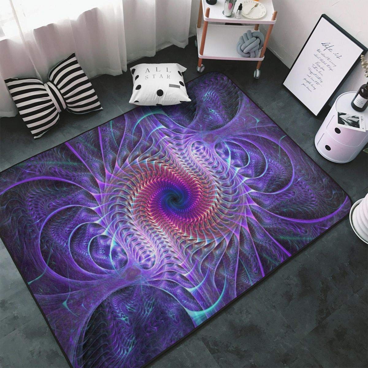 Abstract Purple Tie Dye Area Rug - Soft Washable Non-Slip Carpet 5.3x4 ft for Living Room, Bedroom & Home Office | Boho Chic Floor Decor for Modern Spaces