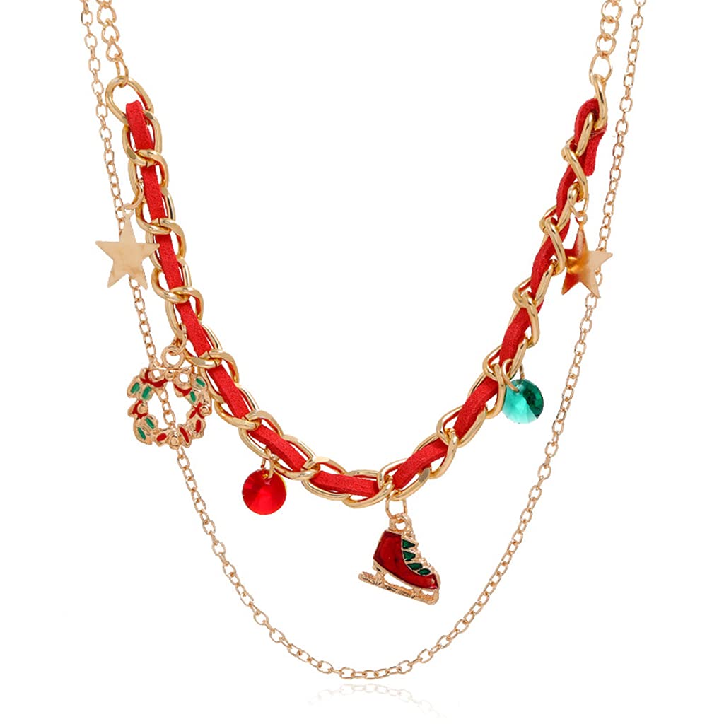 Vxkbiixxcs-o Fashion Choker Necklace for Women - Layered Beaded Metal Chain Jewelry with Christmas Elements, Perfect for Festivals, Parties, and Holiday Gifting