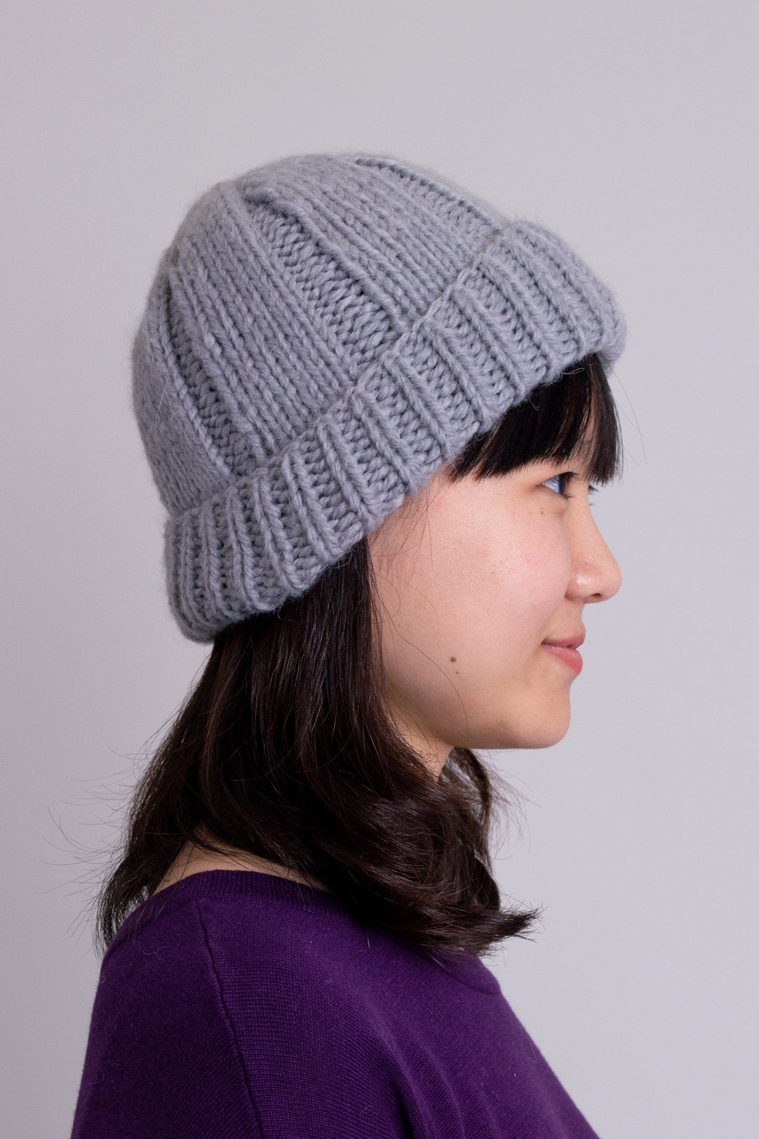 Hand Knit Wool Beanie for Men & Women - Soft Grey Winter Hat for Outdoor Activities, Hiking, and Cold Weather