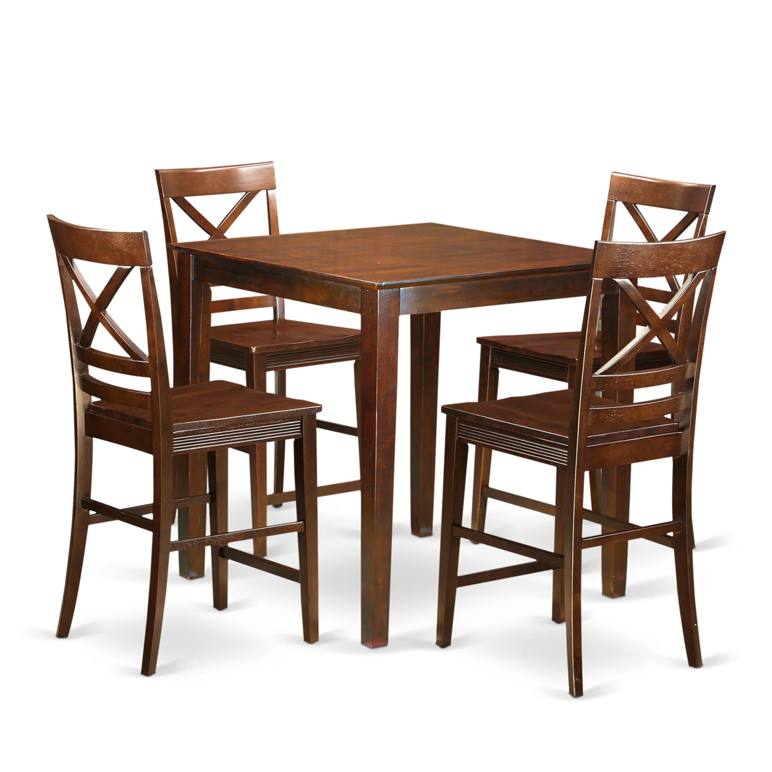 East West Furniture VNQU5-MAH-W 5-Piece Counter Height Pub Dining Set - 36x36 Inch Square Table with 4 Bar Stools, Mahogany Finish - Perfect for Kitchen, Breakfast Nook, Small Space Dining & Entertaining