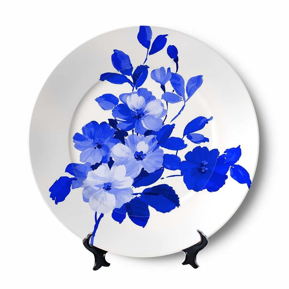 Blue and White Floral Porcelain Plates - 8 Inch Oriental Ceramic Dessert Plates with Hand-Painted Floral Patterns for Home Decor, Wall Hanging & Tea Party Serving | Elegant Tableware for Dining, Wedding Decor & Gift Giving