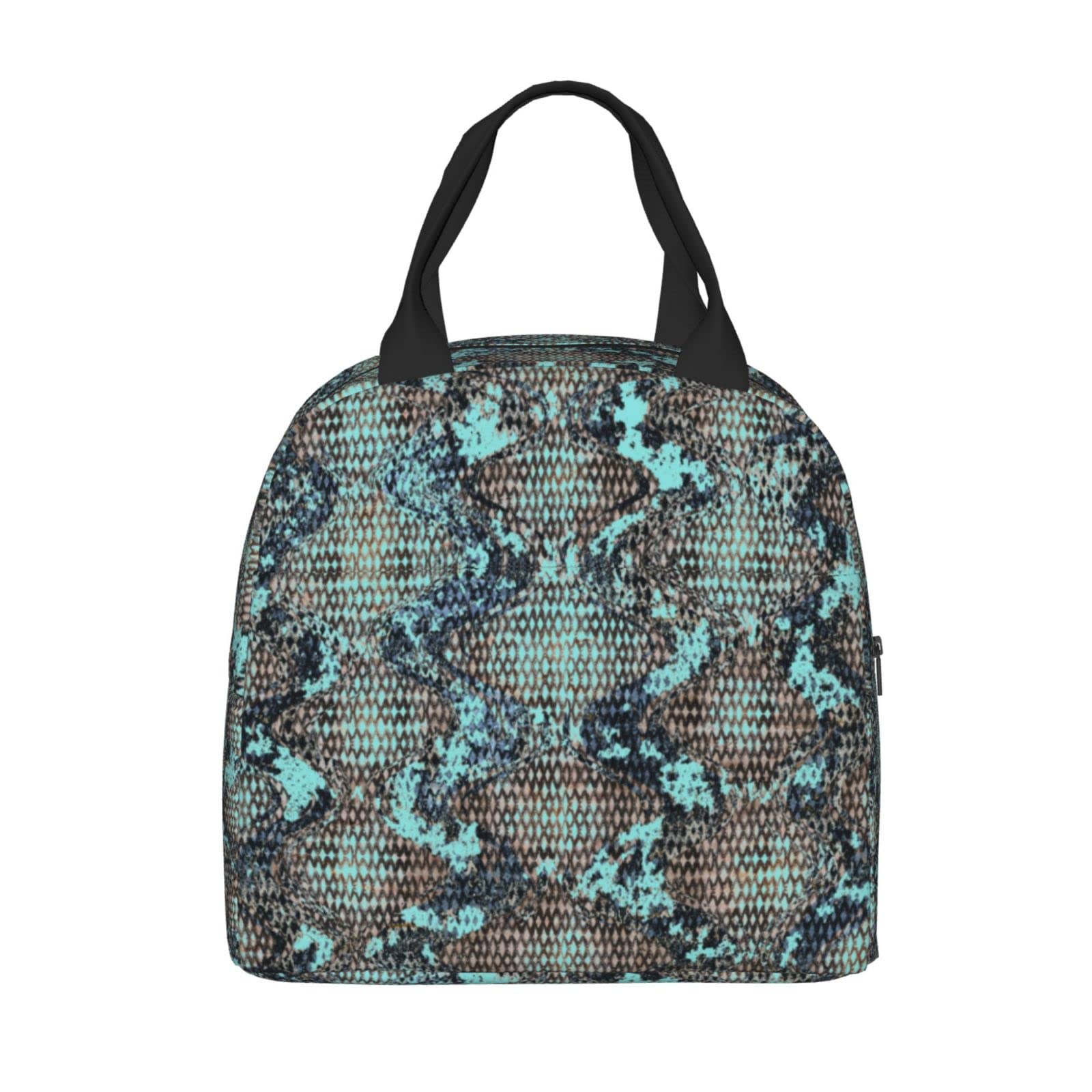 Snakeskin Insulated Lunch Box - Reusable Thermal Lunch Bag for Women & Men, Turquoise Eco-Friendly Tote, Perfect for Office, School, Camping, Hiking, Picnic, Beach & Travel - Keep Meals Fresh On-The-Go