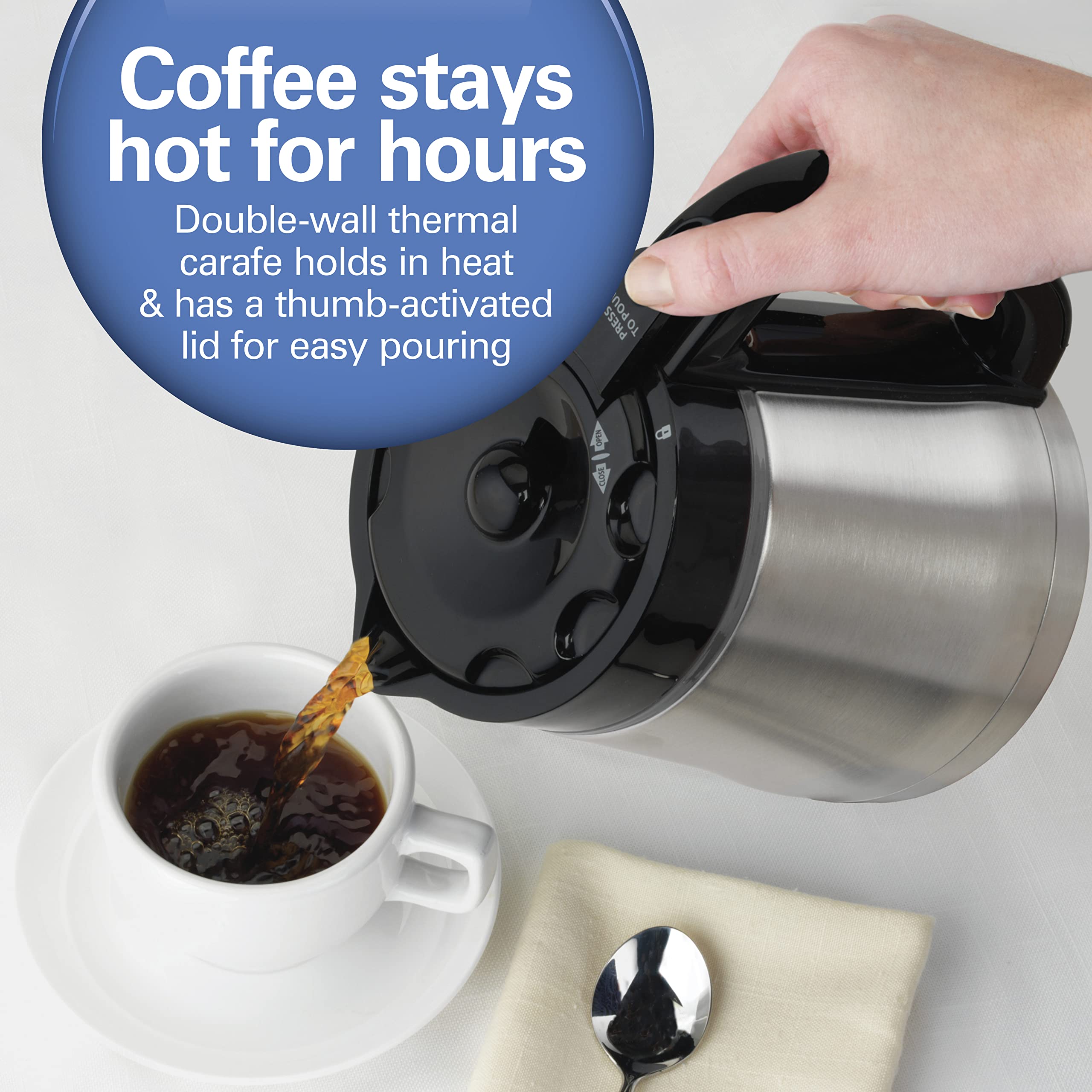 Hamilton Beach 10-Cup Programmable Coffee Maker with Thermal Carafe - 3 Brewing Options, Auto Shutoff, Pause & Pour - Stainless Steel (46899R) - Perfect for Home, Office & Entertaining