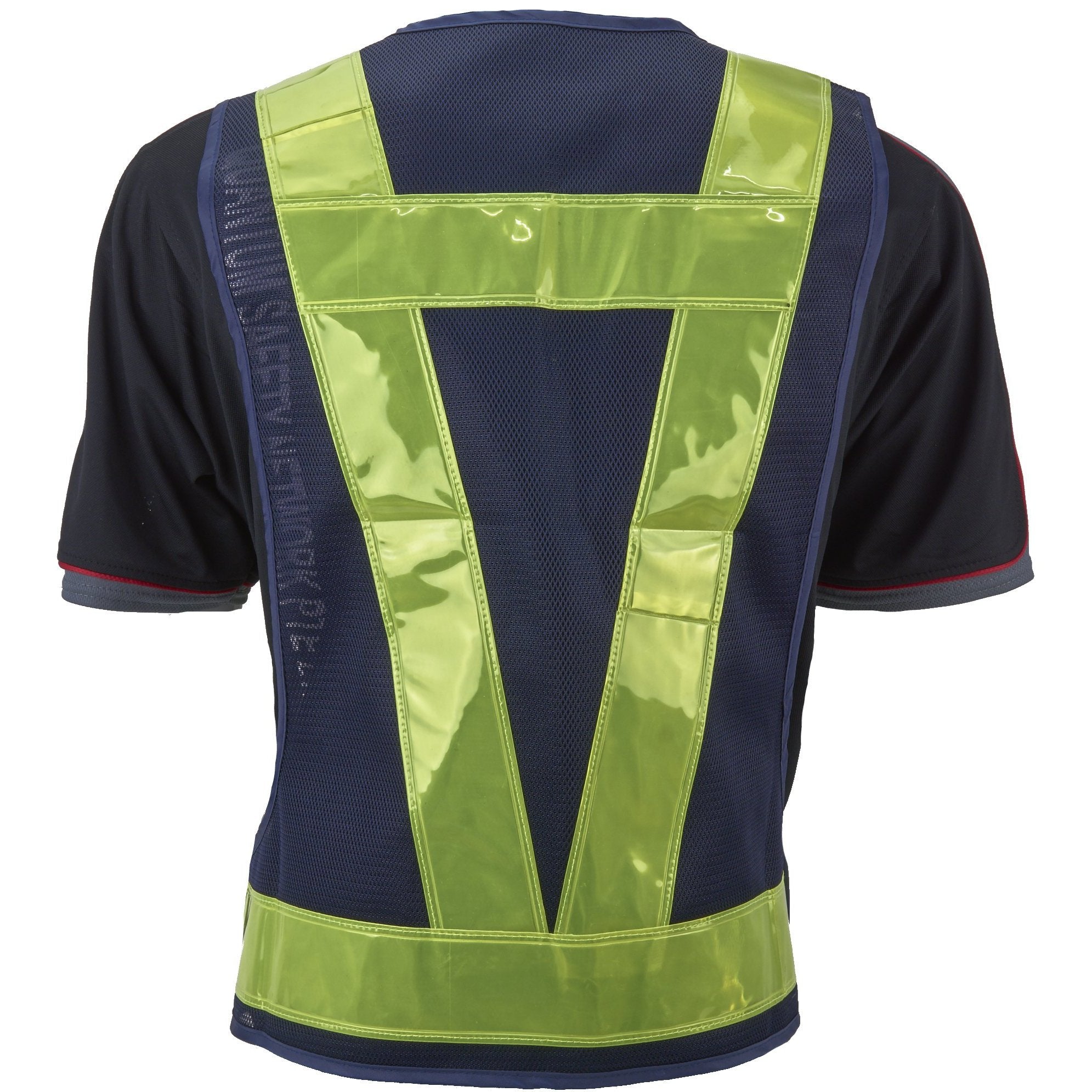 Al Gard MVB1 Blue Mesh Safety Vest with Green Reflective Strips - High Visibility Workwear for Construction, Cycling & Outdoor Activities