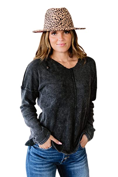 BiBi Take a Break Mineral Wash Waffle Knit Hoodie - Soft & Cozy Pullover Sweatshirt for Women | Perfect for Casual Wear, Lounge, and Outdoor Activities