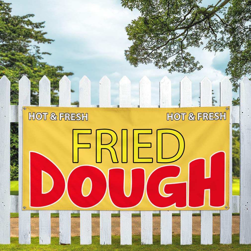 Durable Vinyl Banner 24x48 Inches - Weatherproof Outdoor Advertising Sign for Restaurants & Food Businesses - Hot & Fresh Fried Dough Promotion - Industrial Yard Signs with 4 Grommets (Multiple Sizes Available) - Perfect for Outdoor Events, Food Trucks, and Storefront Advertising