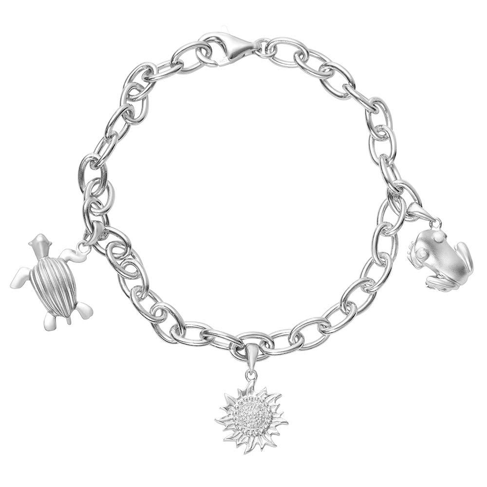 Coquí el Original .925 Sterling Silver Charm Bracelet with Tree Frog, Diamond Sun & Leatherback Sea Turtle Charms - 8