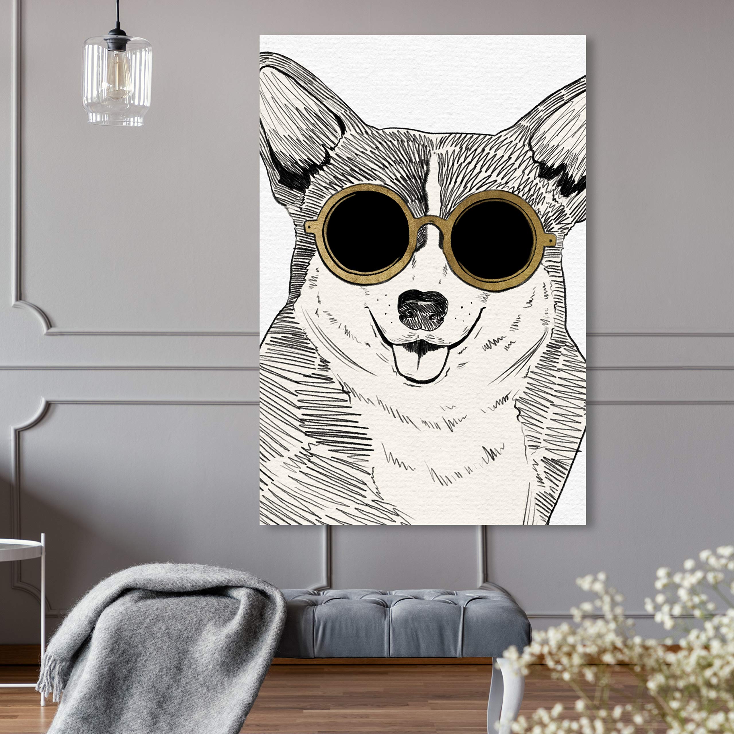 Stylish Corgi Wall Art Canvas Print - 24
