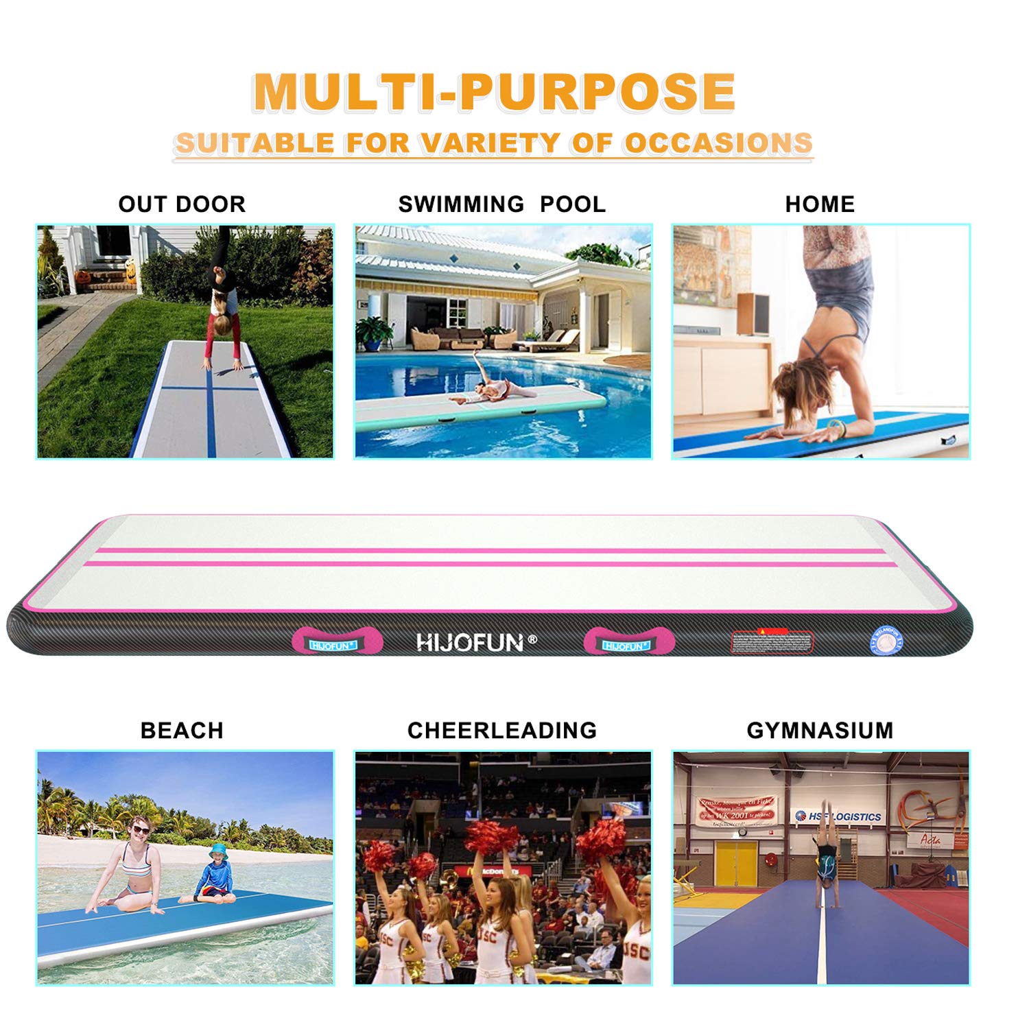 Premium Inflatable Gymnastics Air Tumbling Mat - 6.6ft to 26ft Length, 4/8 Inches Thick, 3.3ft/6.6ft Wide - Home Training, Yoga & Kids Exercise Mat with Pump - Perfect for Gymnastics Practice, Yoga Sessions, Kids Play & Fitness Training