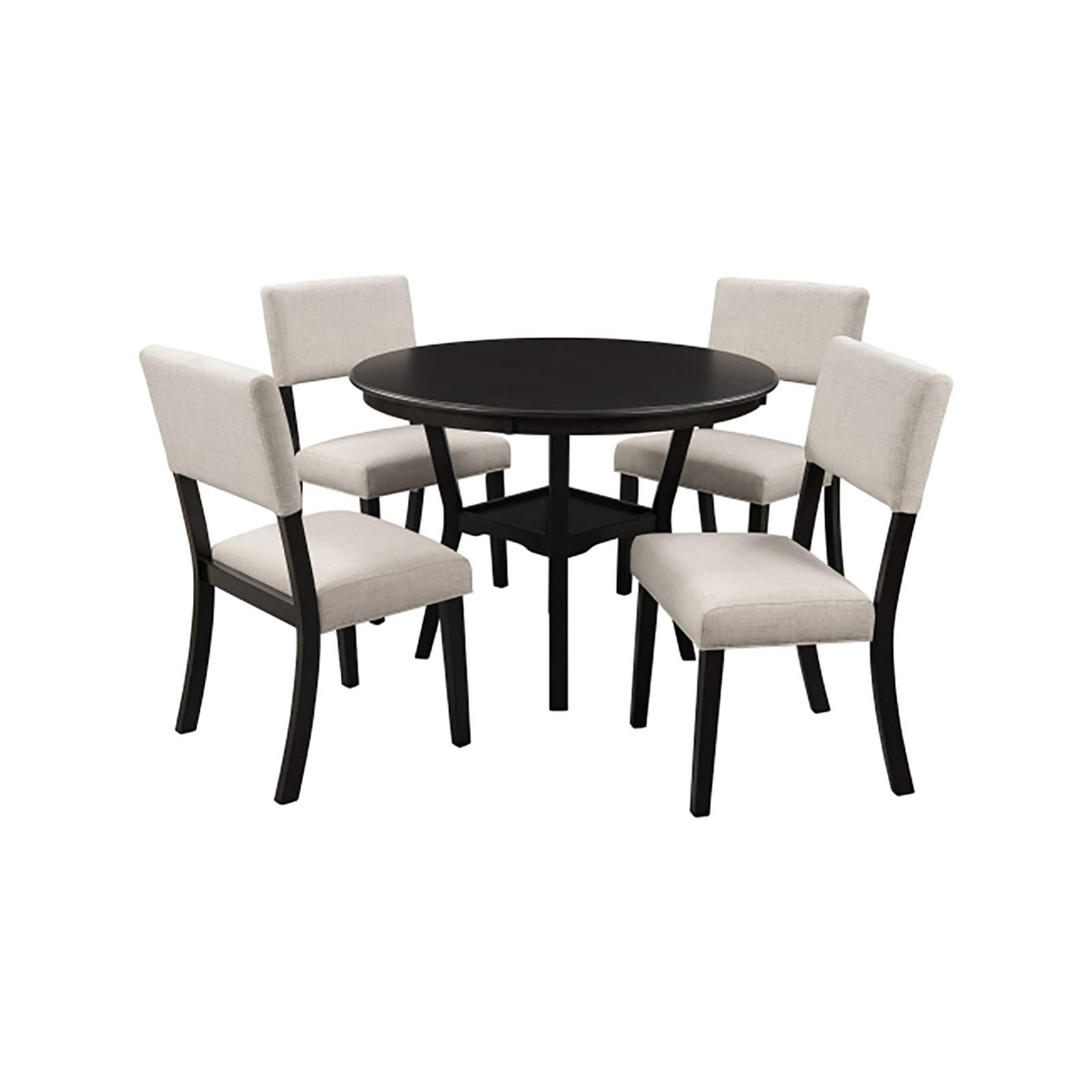 ZXCVBNM 5-Piece Espresso Round Dining Table Set with Bottom Shelf - Perfect for Kitchen, Breakfast Nook, and Small Space Dining