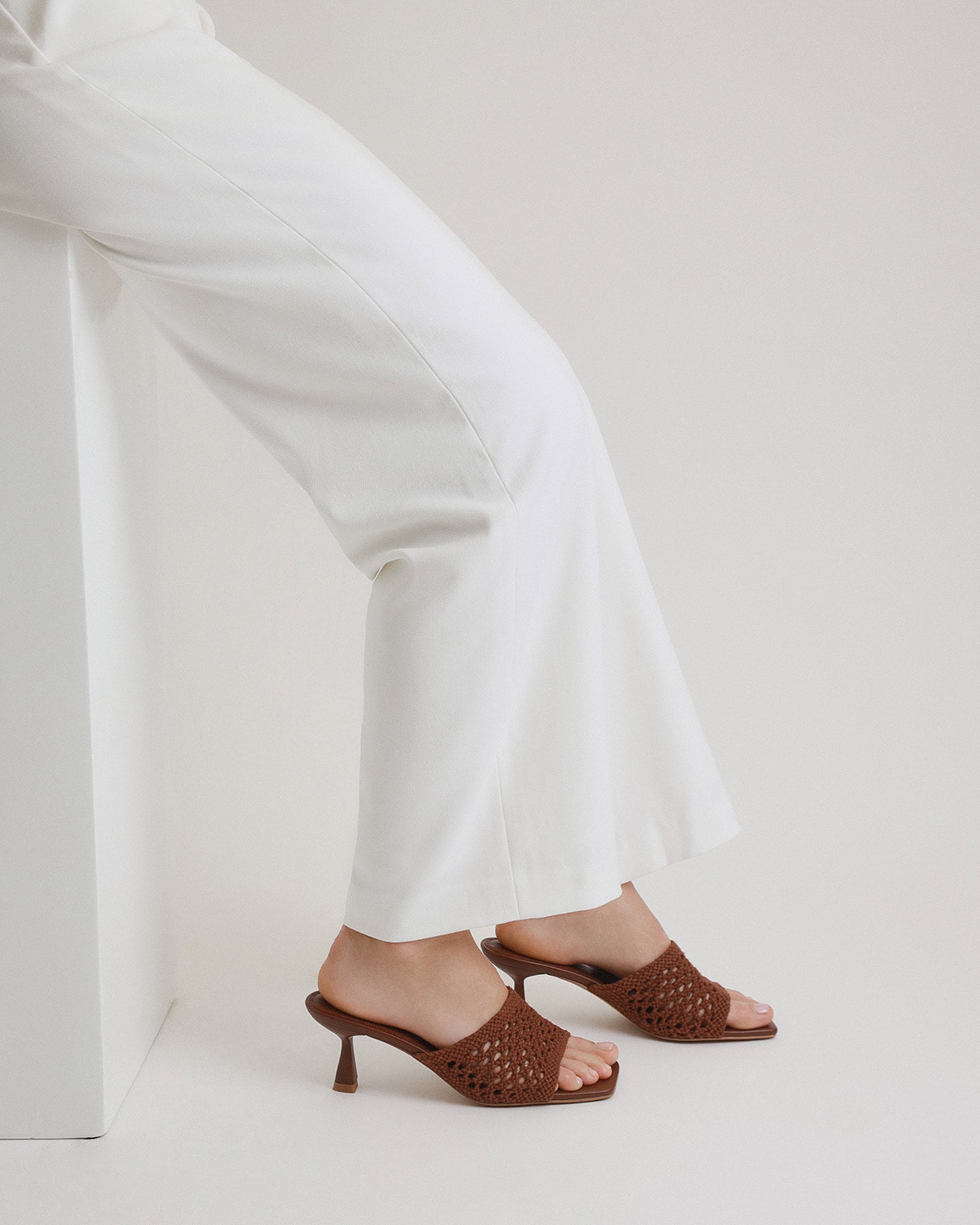 JORDYN Women's Mid Heel Sandals - Cognac Textile Strappy Summer Shoes for Weddings, Parties & Beach Vacations