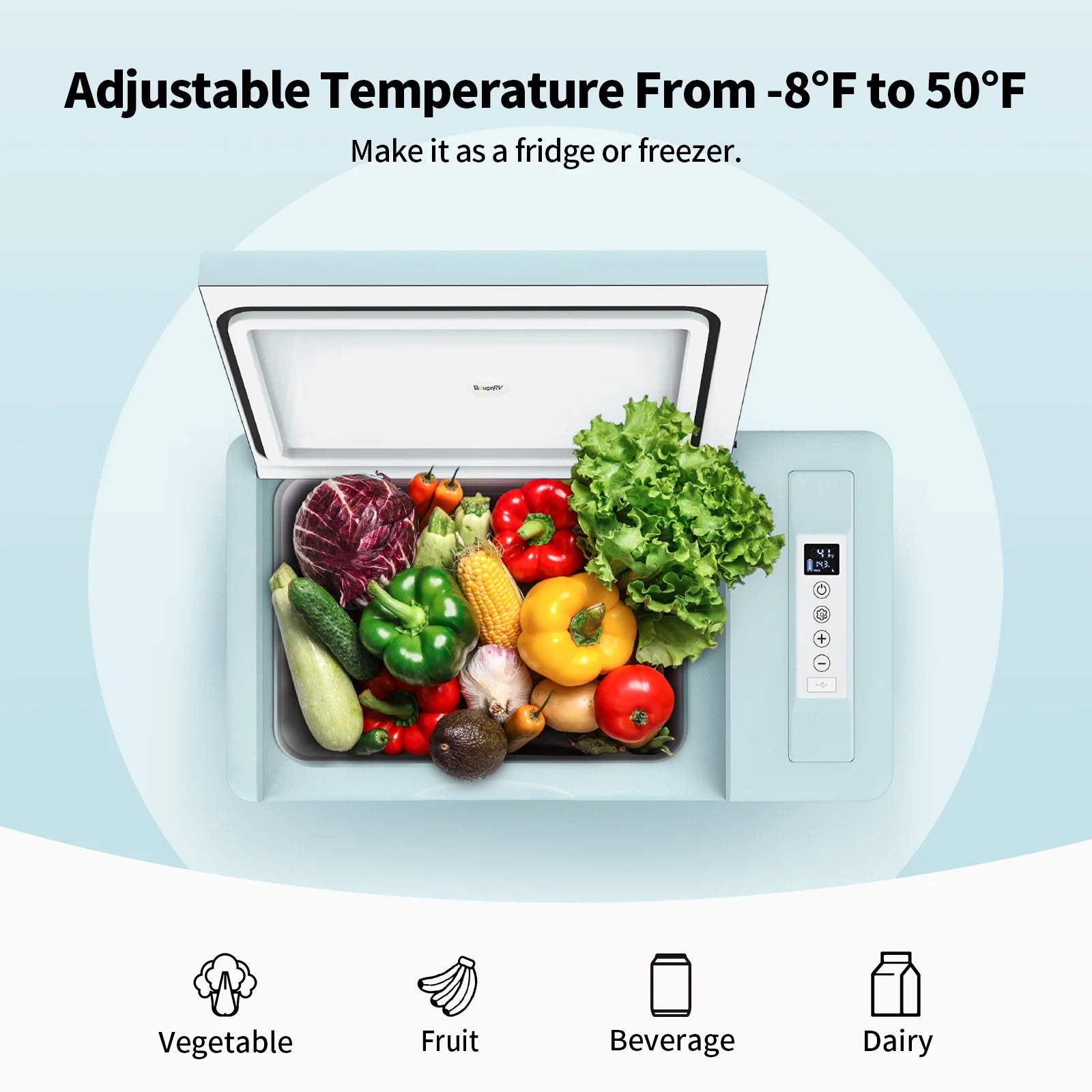 Bouge RV 12V 23 Quart Portable Car Refrigerator - Compact Freezer for Camping, Road Trips & Outdoor Adventures - Keep Food & Drinks Cold On-The-Go