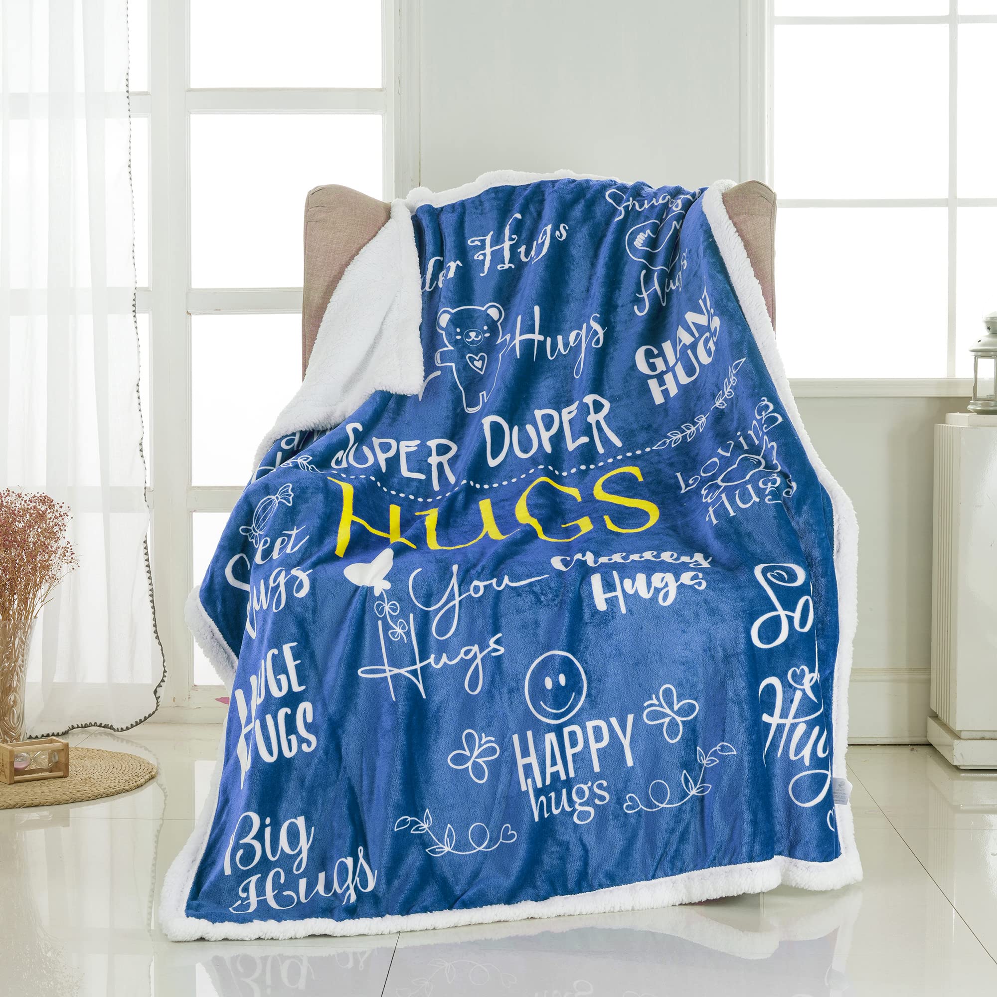 Piwaka Hug Blanket - Ultra Soft Sherpa Fleece Throw Blanket for Women & Men - Machine Washable Plush Blanket in Blue, Grey, Purple, Teal - Perfect Gift for Valentine's Day, Christmas, Get Well Soon - Cozy for Couch, Bed, Sofa & Travel
