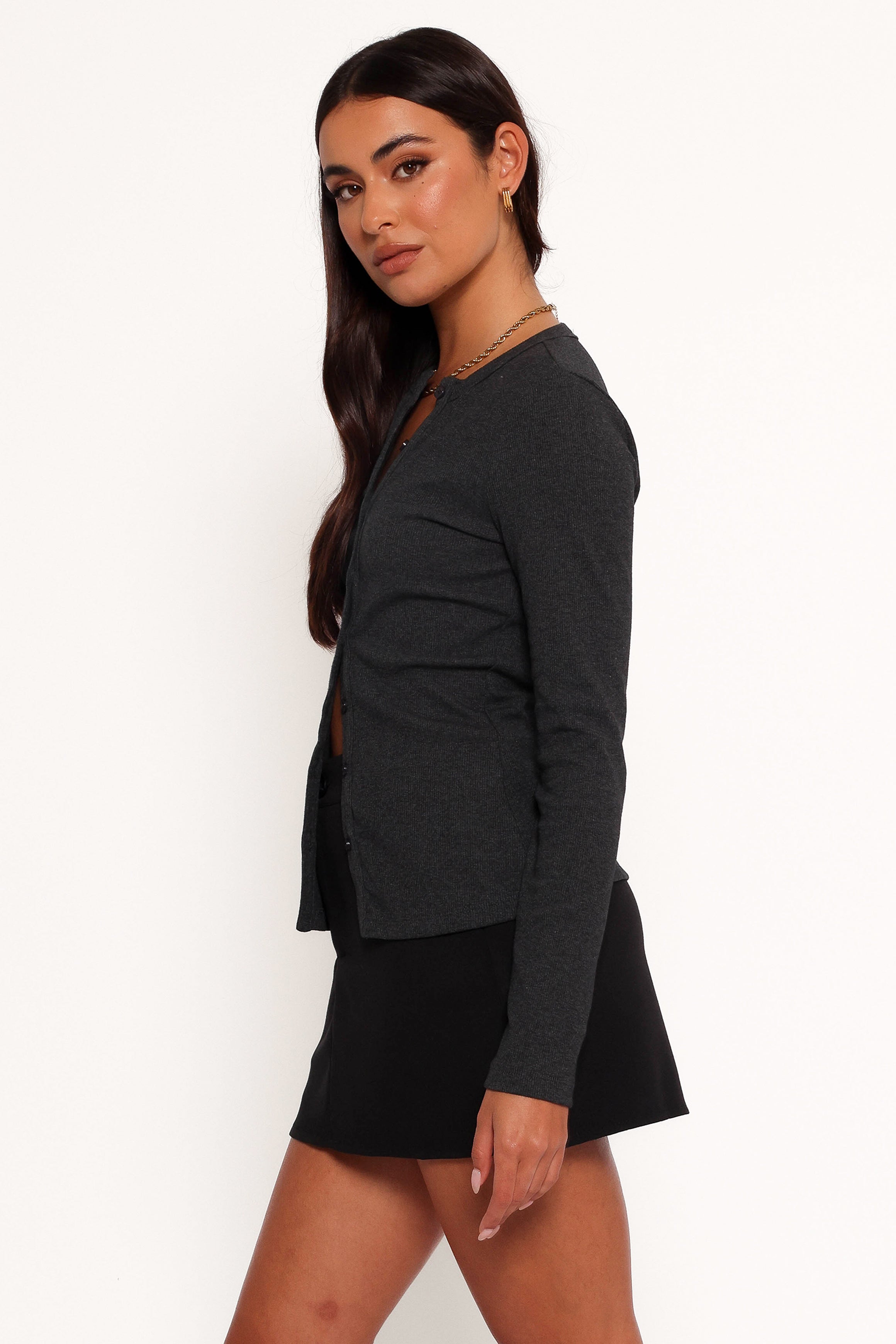 Jessa Knit Top Women's Casual Long Sleeve T-Shirt Charcoal Gray - Perfect for Work, Date Night & Everyday Wear