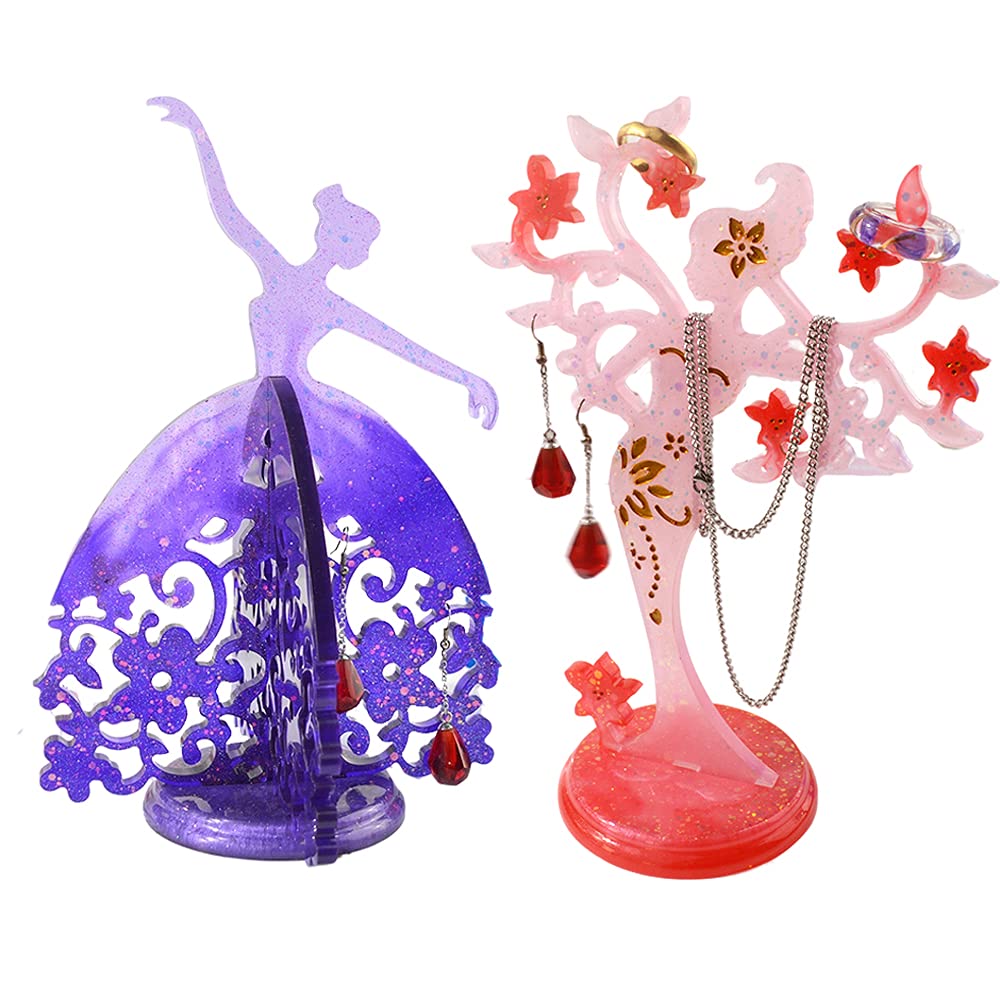 2-Pack ZMCHE Jewelry Display Stand Silicone Molds for Resin Casting - DIY Necklace & Earring Holder with Beauty Shape - Perfect for Crafting, Jewelry Making, and Home Decor Displays