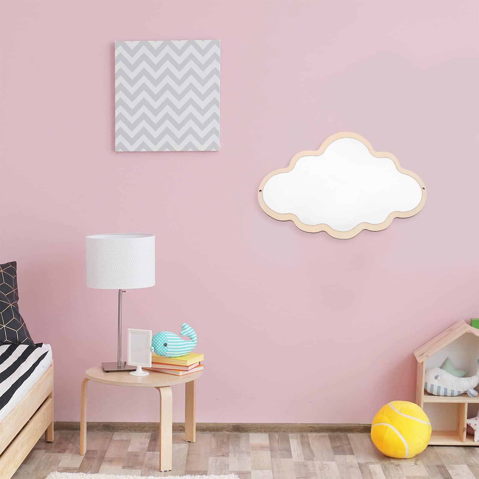 EXCEART Cloud Shaped Wooden Mirror - Decorative Wall Sticker & Tabletop Mirror for Home Decor, Kids Room, DIY Crafts, and Photo Props - Safe Non-Glass Design for Nursery & Playrooms