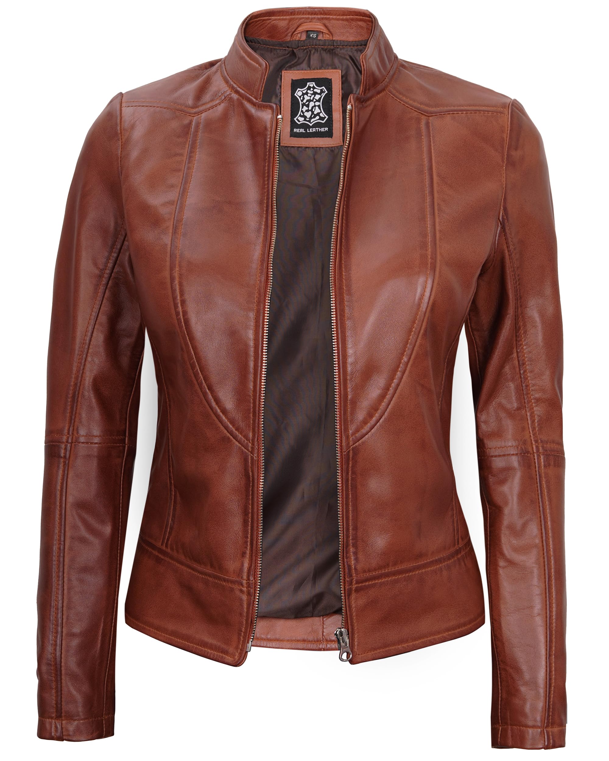 Fjackets Women's Cafe Racer Leather Motorcycle Jacket - Genuine Leather Biker Jacket for Women | Perfect for Riding, Casual Wear & Fashion Outfits