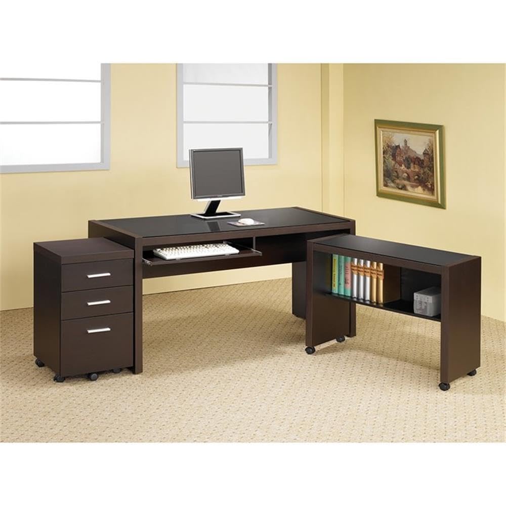Home Square 3-Piece Office Furniture Set - Computer Desk, Mobile File Cabinet & Bookcase for Home Office, Study Room or Small Workspace