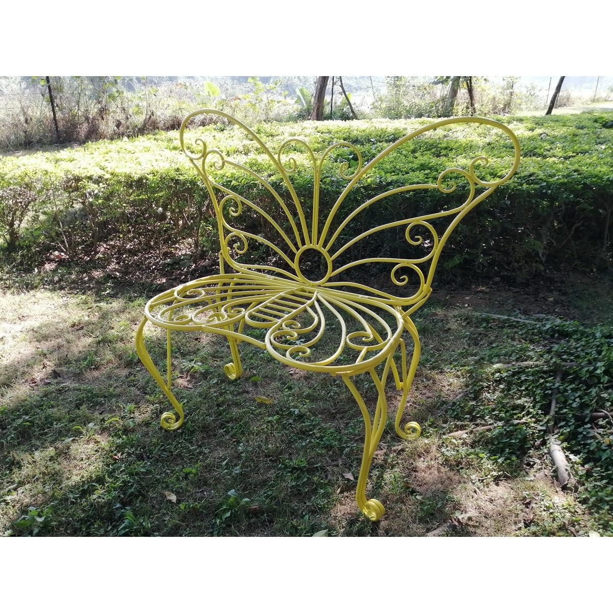 Hi-Line Gift 78620-S-YL Yellow Metal Garden Butterfly Chair - Outdoor Patio Furniture for Relaxing in Backyard, Garden, or Poolside