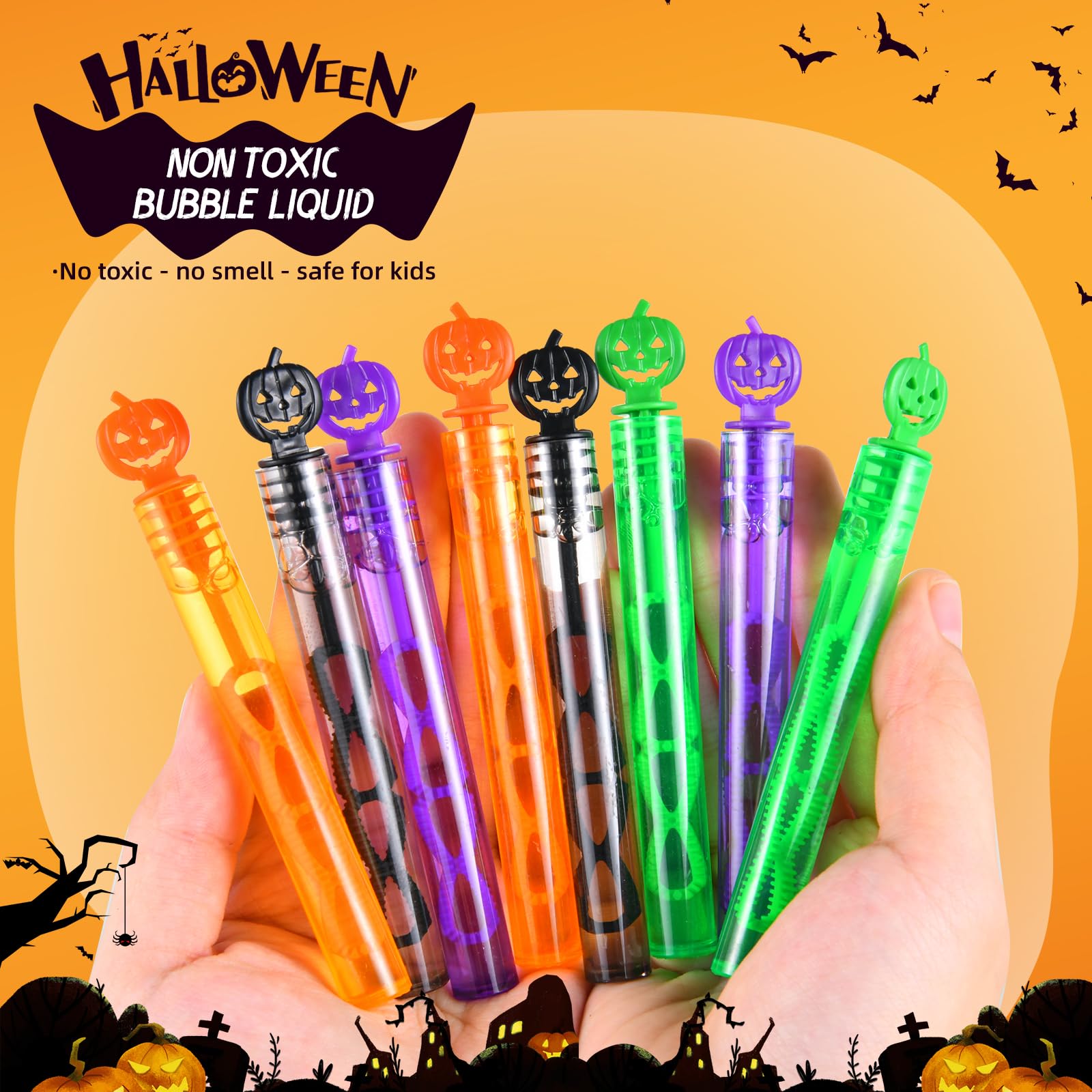 60 Pack Halloween Bubble Wands - Mini Bubble Blowers for Kids Party Favors, Classroom Prizes & Trick or Treat Gifts - Fun Halloween Party Supplies for Boys Girls & School Activities