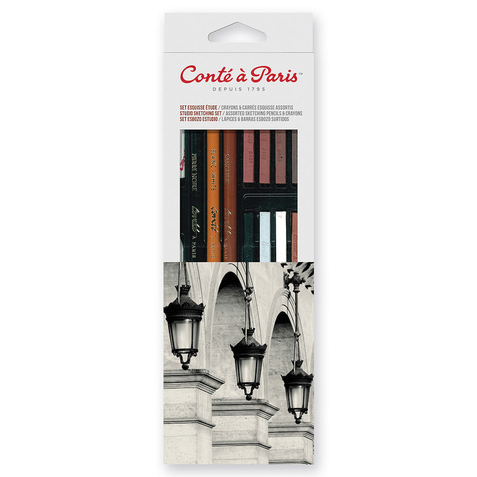 Conté à Paris Carre Sketching Crayons & Pencils Studio Set - 24 Piece Artist Drawing Kit for Sketching, Shading & Blending - Perfect for Beginners, Professionals & Art Classrooms