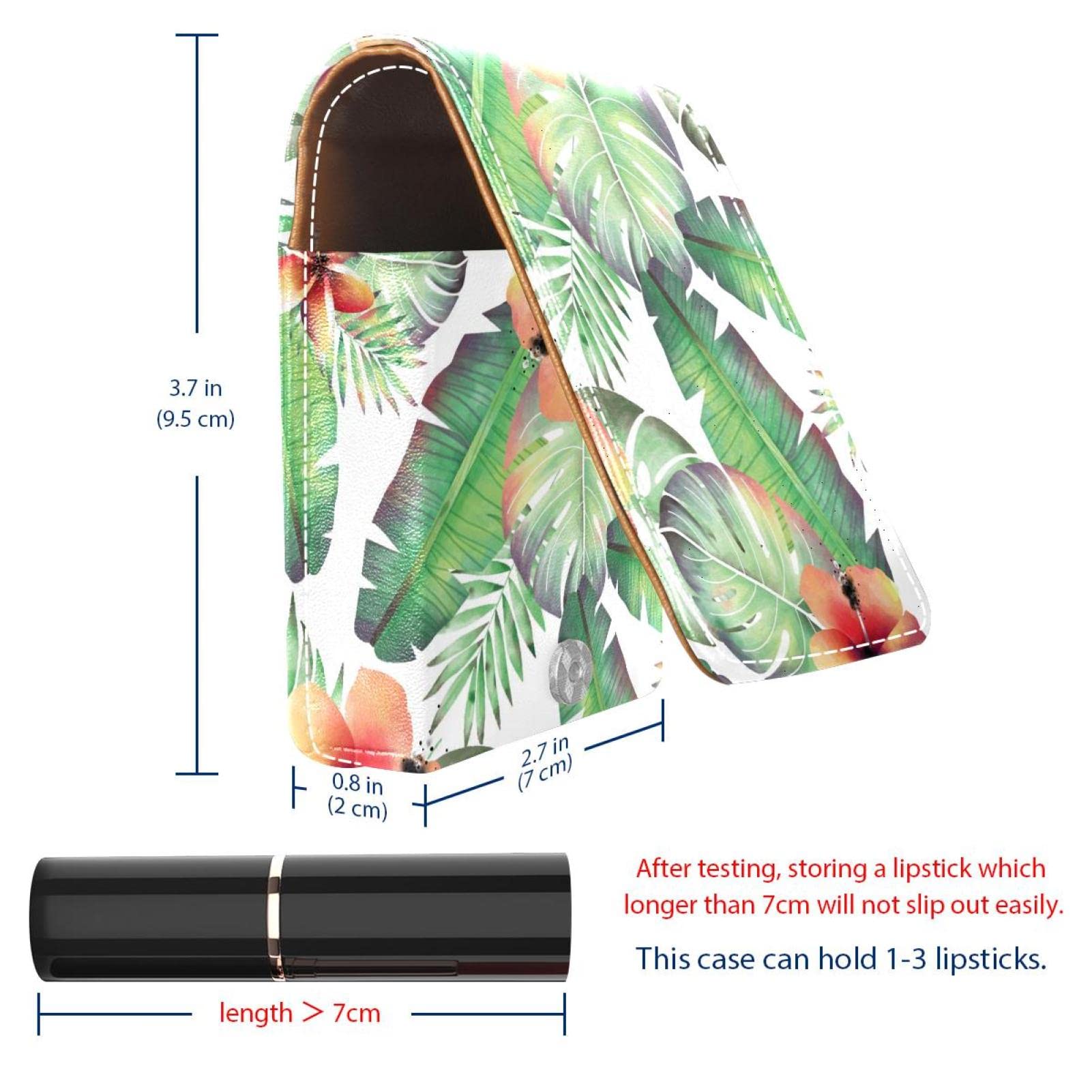 Personalized Lipstick Case - Portable Makeup Bag & Cosmetic Pouch Organizer with Tropical Palm Leaves Watercolor Design | Perfect for Travel, Gift & Daily Makeup Storage