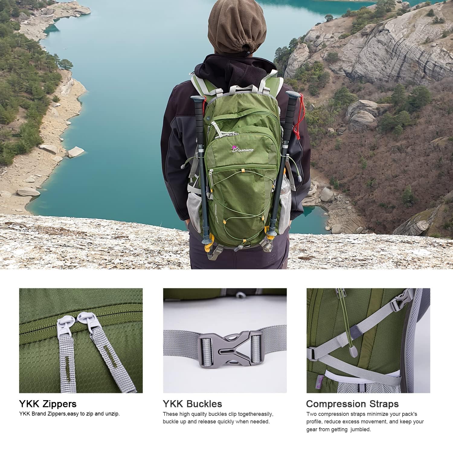 MOUNTAINTOP 40L Lightweight Hiking Backpack for Men & Women - Waterproof Travel Backpack for Outdoor Camping, Trekking & Backpacking Adventures | Perfect for Day Trips & Weekend Getaways