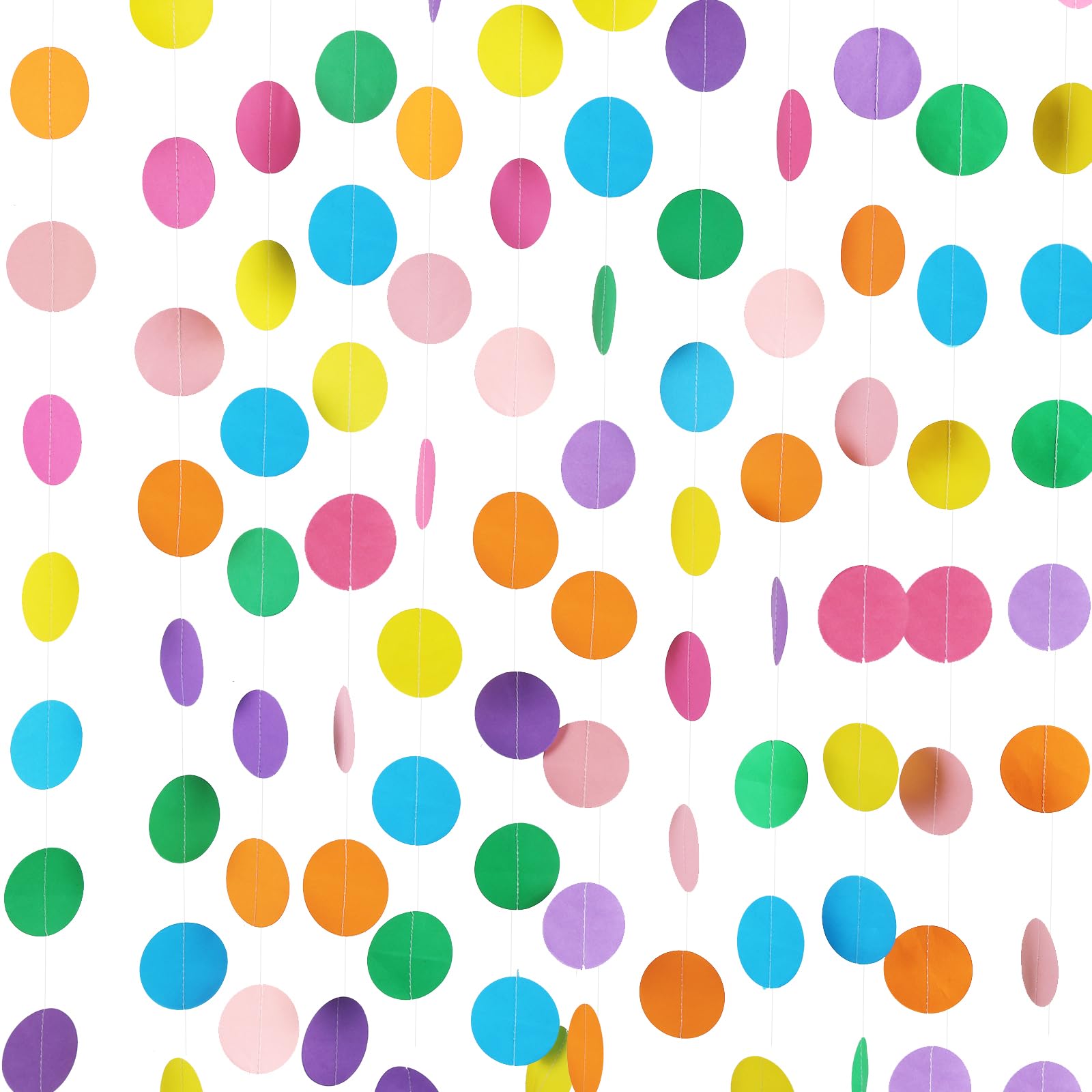 RUBFAC 5-Pack Colorful Paper Garland Party Decorations - 66ft Rainbow Dot Streamers for Birthday, Wedding, Baby Shower & Classroom Decor | Perfect for Candyland Themed Parties, Photo Backdrops & Festive Wall Hangings