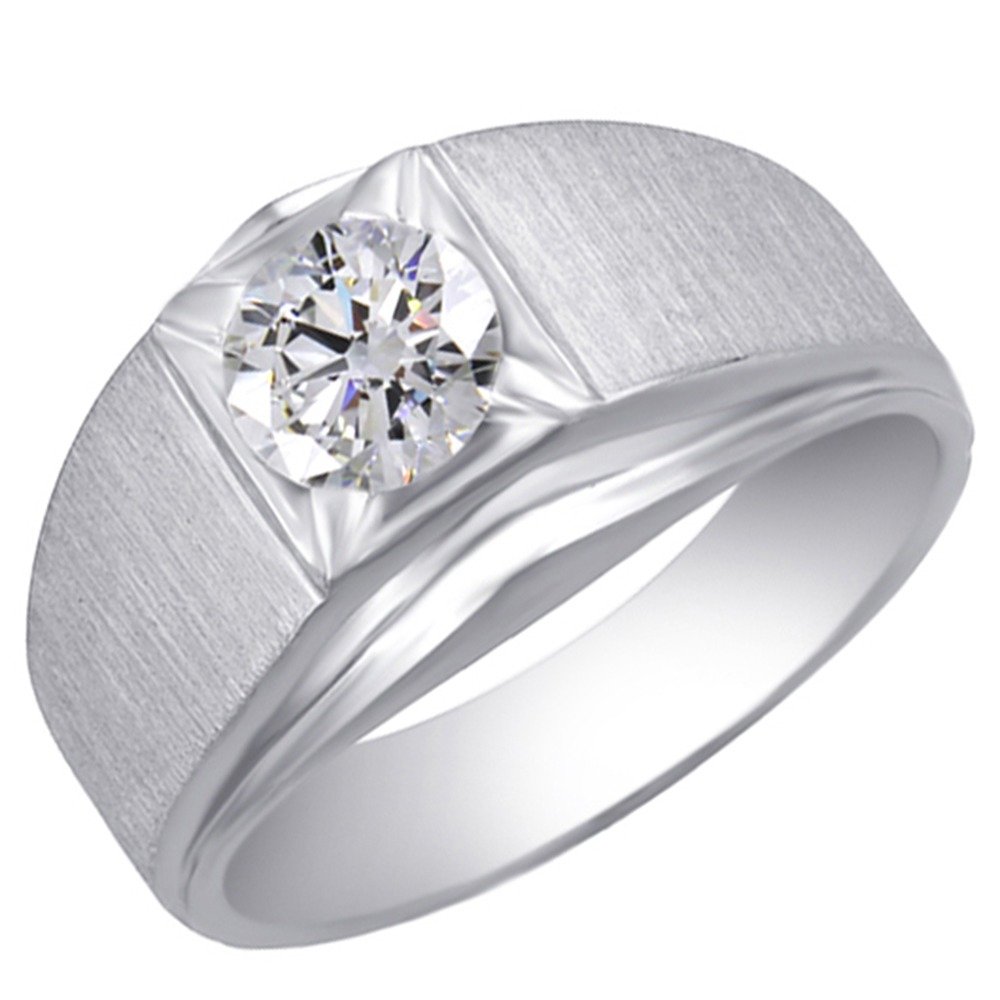 1 Carat Moissanite Round Brilliant Solitaire Ring for Men - 14K Gold Over Sterling Silver - Anniversary, Wedding, Engagement & Father's Day Gift - Perfect for Proposals, Special Occasions & Everyday Wear