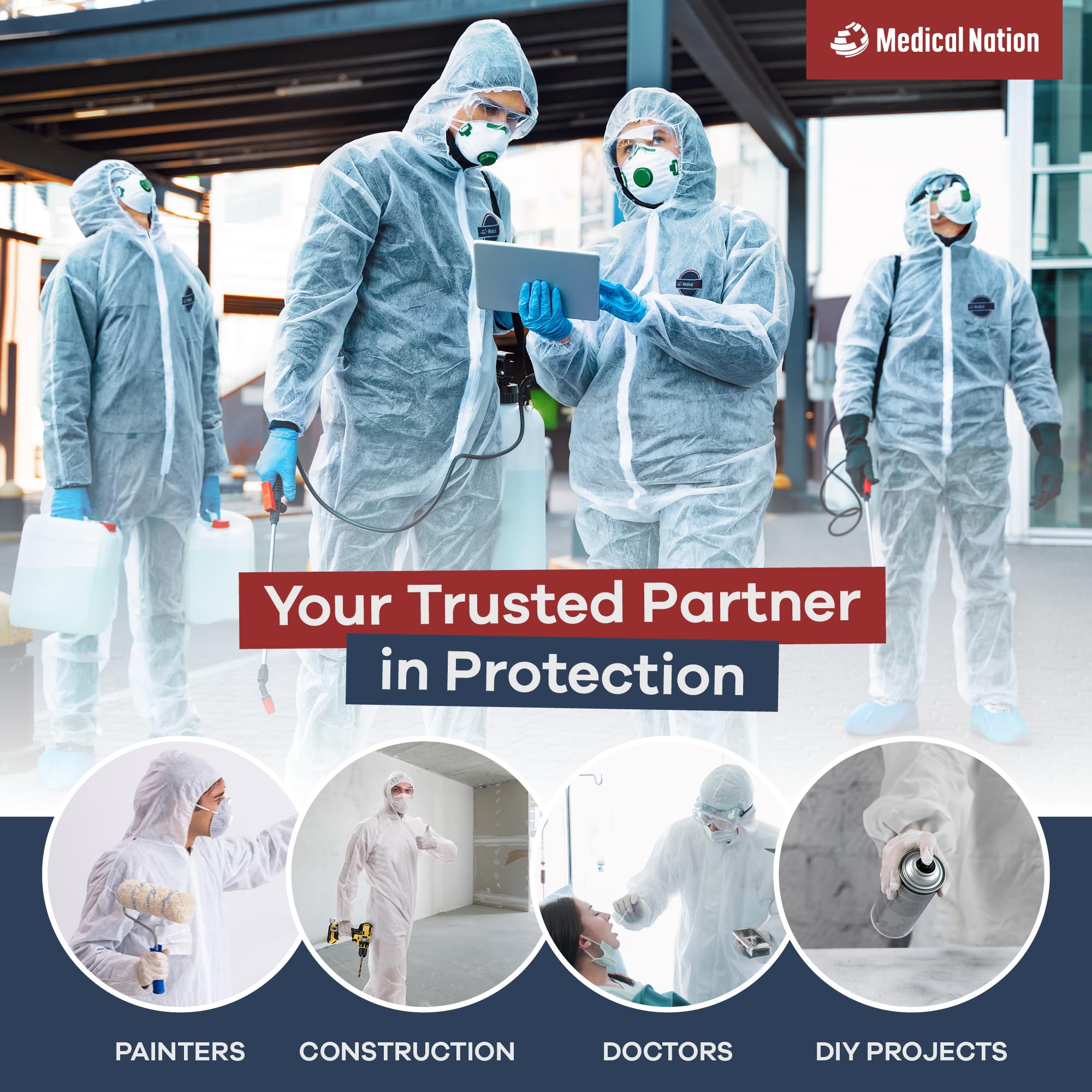 Disposable Hazmat Suits - 25 Pack Light Duty Protective Coveralls with Attached Hood for Men & Women | Chemical, Paint & Work Protection | Large Size | Ideal for Painting, Cleaning, Chemical Handling & Industrial Safety